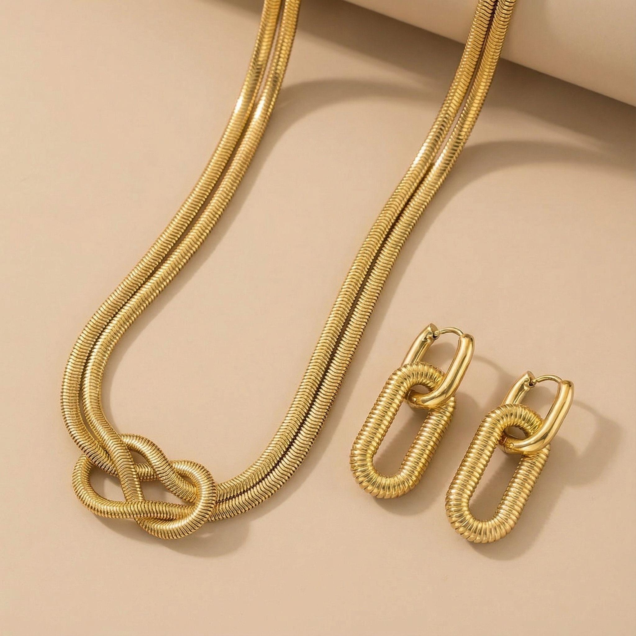 Twisted Rope Knot Premium Plated Necklace & Oval Earrings Set