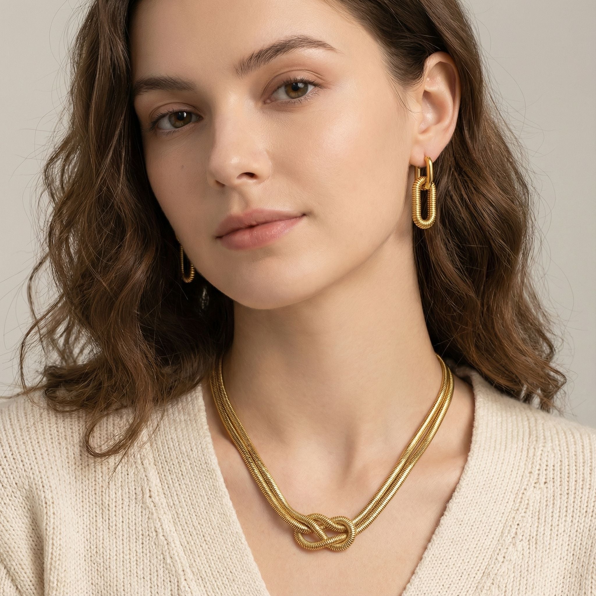 MYKI Twisted Rope Knot Premium Plated Necklace & Oval Earrings Set (mkps52)