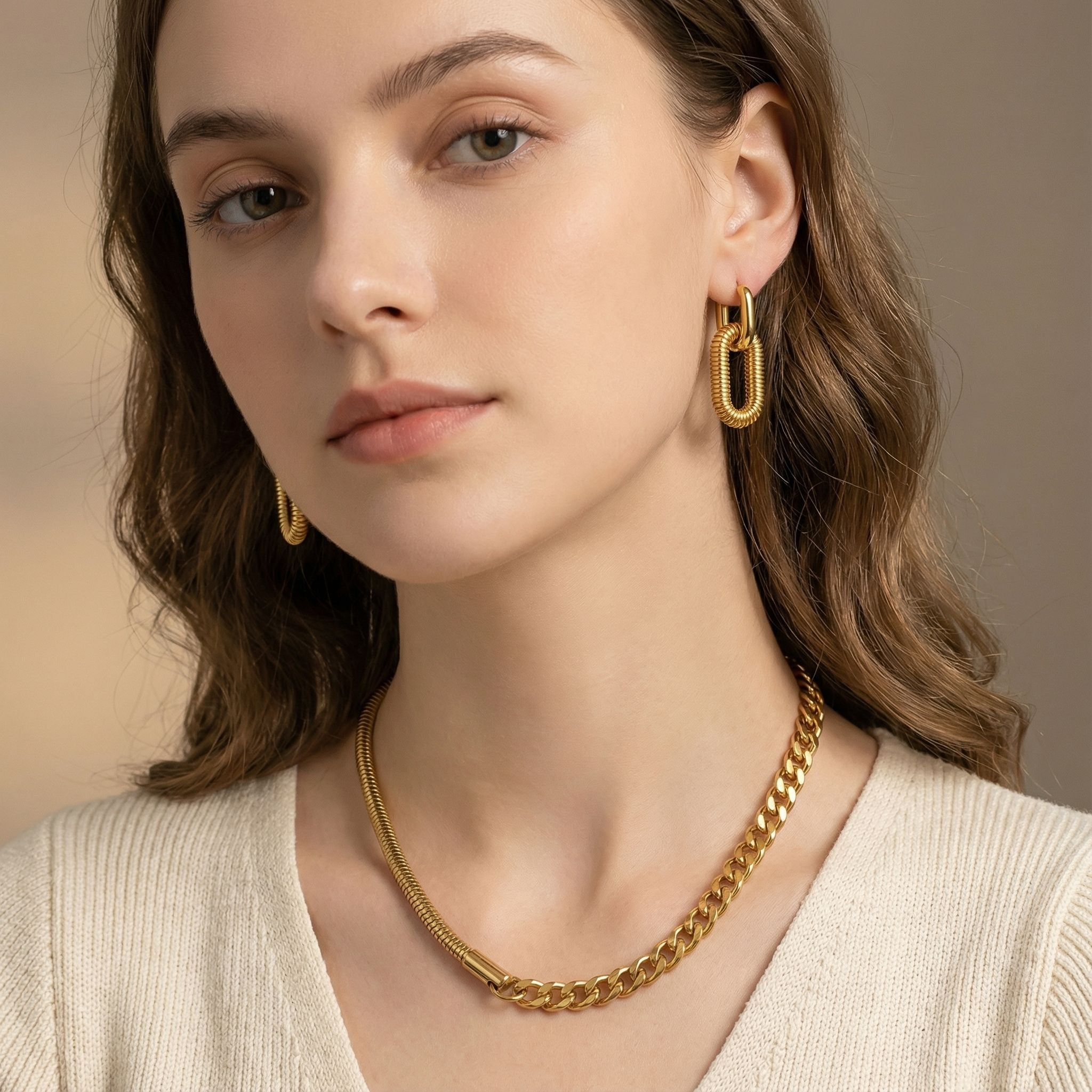 MYKI Snake Chain & Cuban Mix Premium Plated Necklace & Earrings Set (mkps60)
