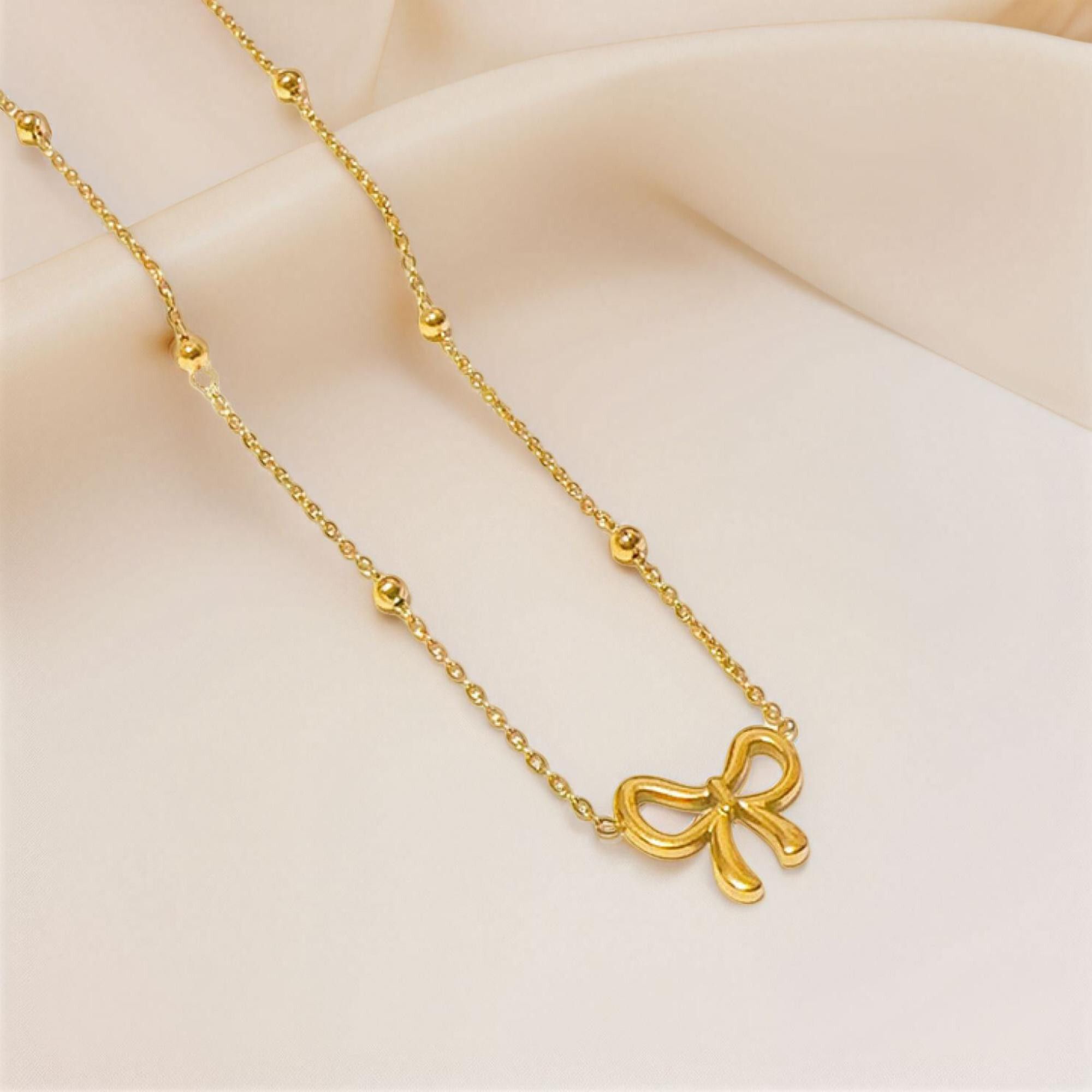 MYKI Anti-Tarnish Gold Plated Bow Pendant Chain (MK705G-SSYI)
