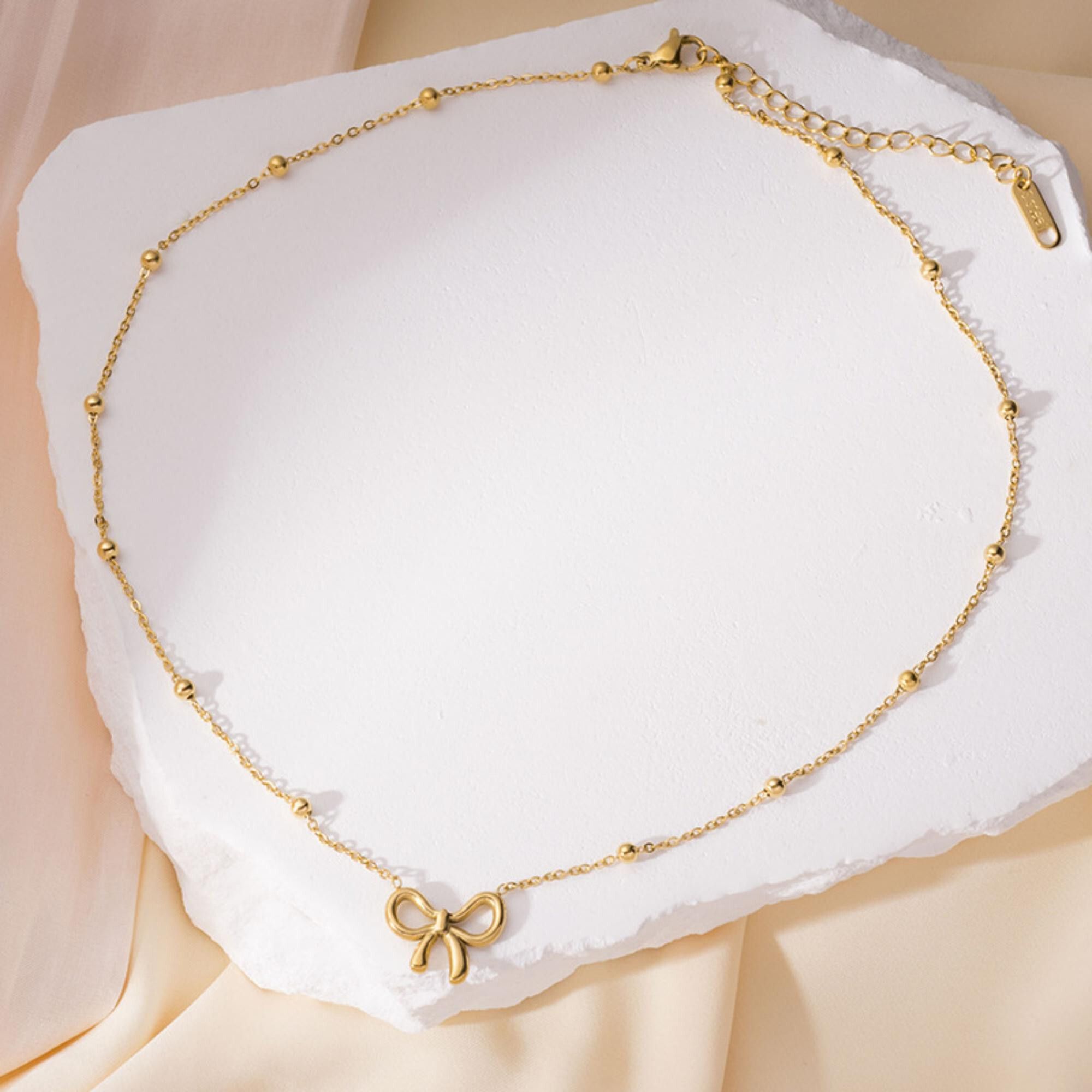 MYKI Anti-Tarnish Gold Plated Bow Pendant Chain (MK705G-SSYI)