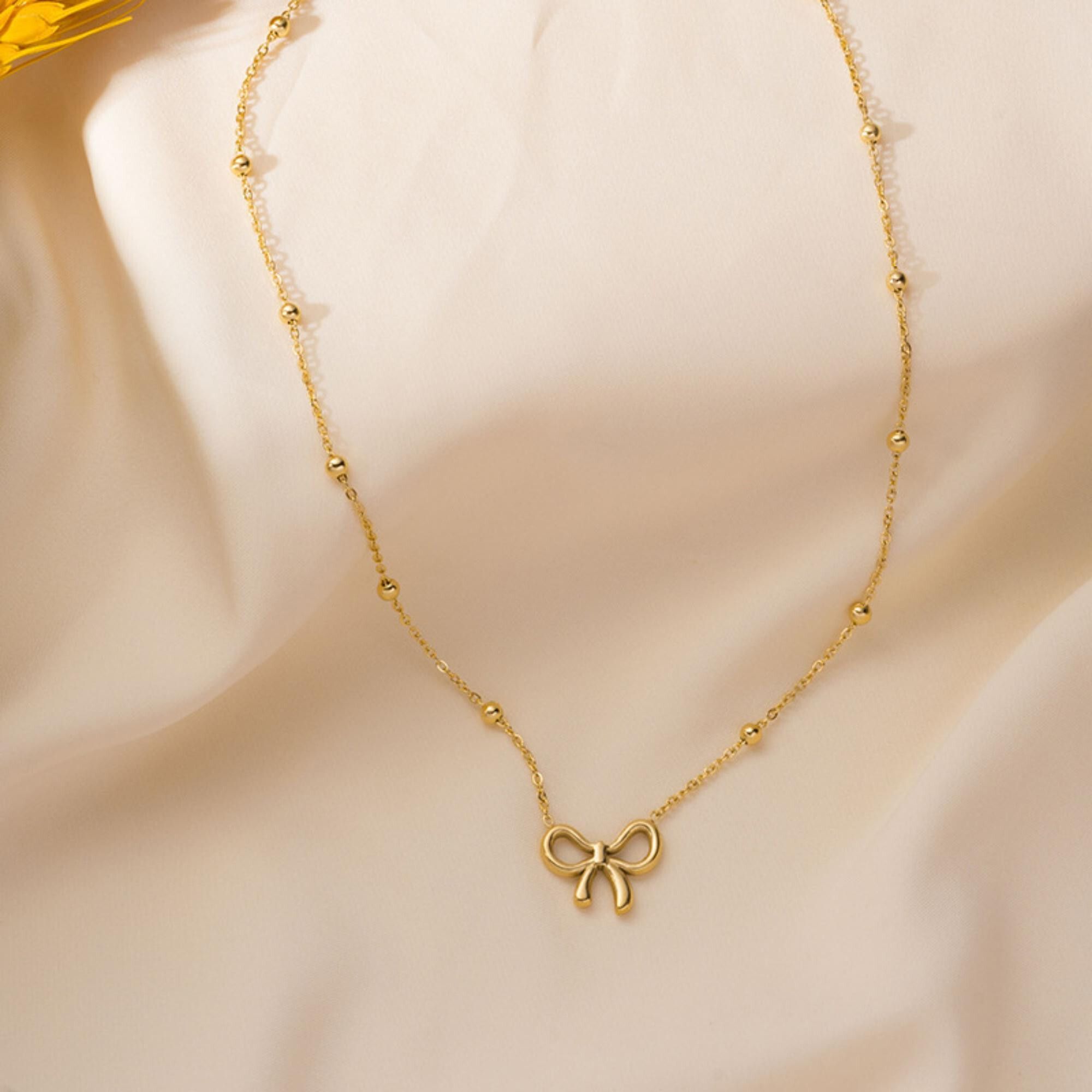 MYKI Anti-Tarnish Gold Plated Bow Pendant Chain (MK705G-SSYI)