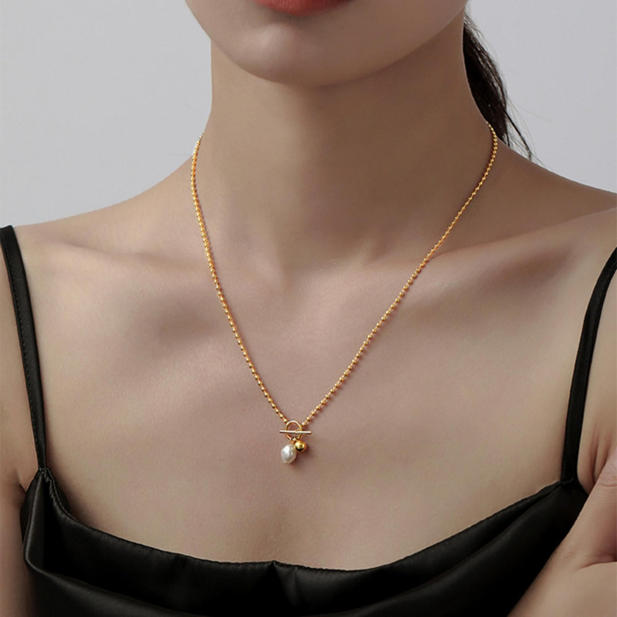 MYKI Gold Plated Pearl Charm Pendant Chain  (MK721G-SSYI)