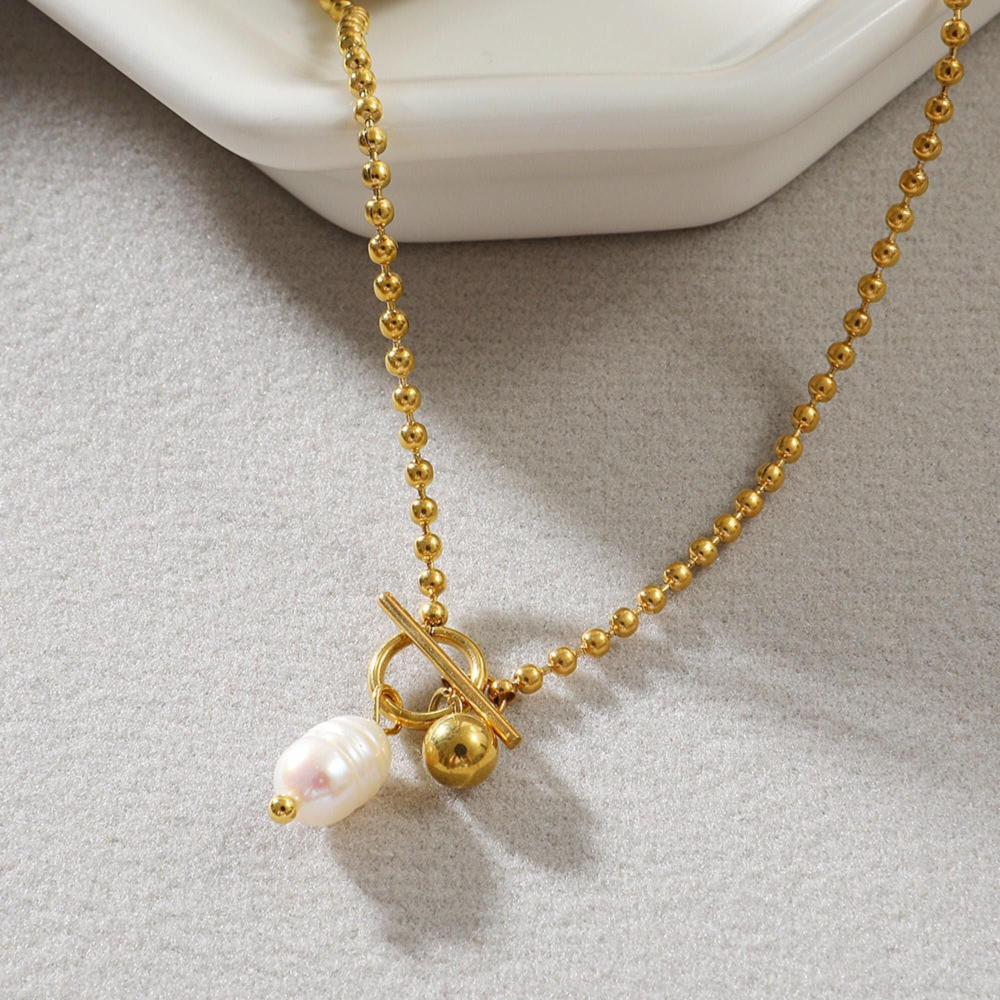 MYKI Gold Plated Pearl Charm Pendant Chain  (MK721G-SSYI)