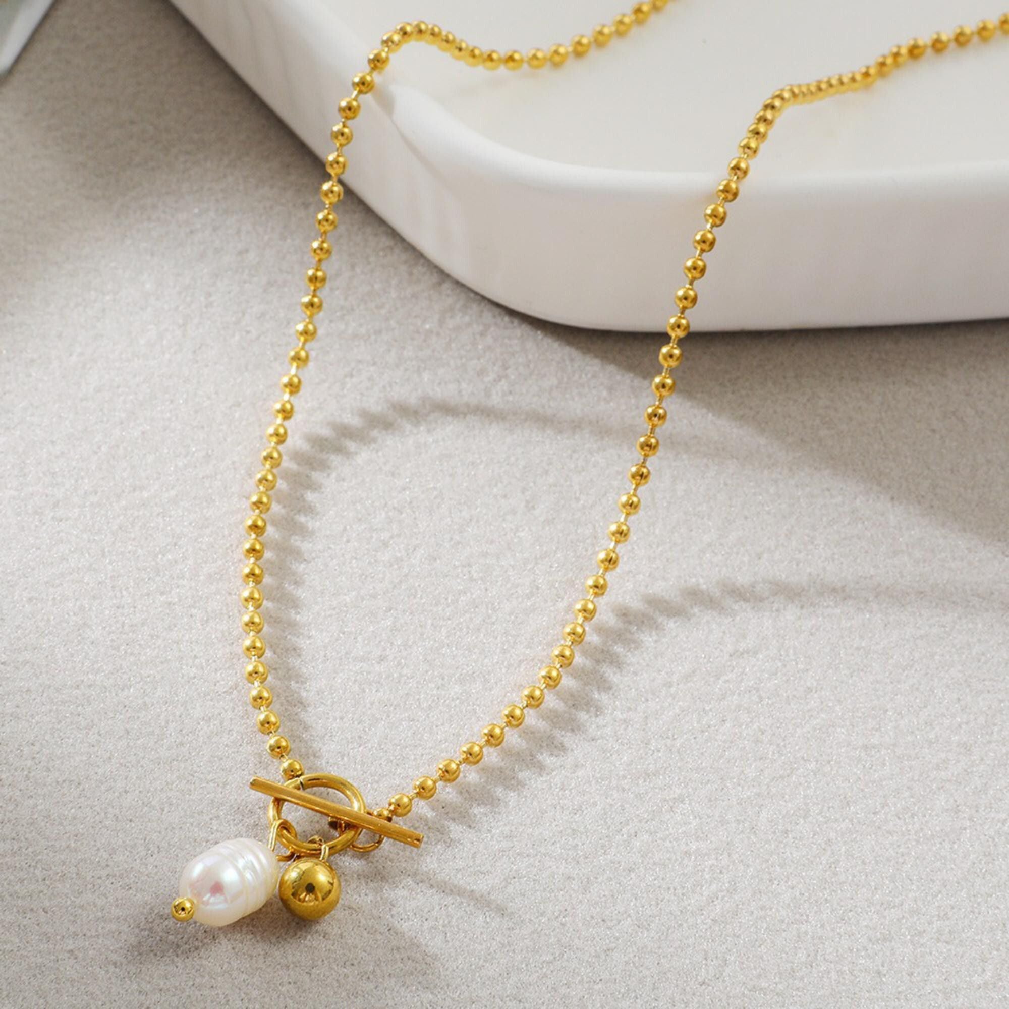 MYKI Gold Plated Pearl Charm Pendant Chain  (MK721G-SSYI)
