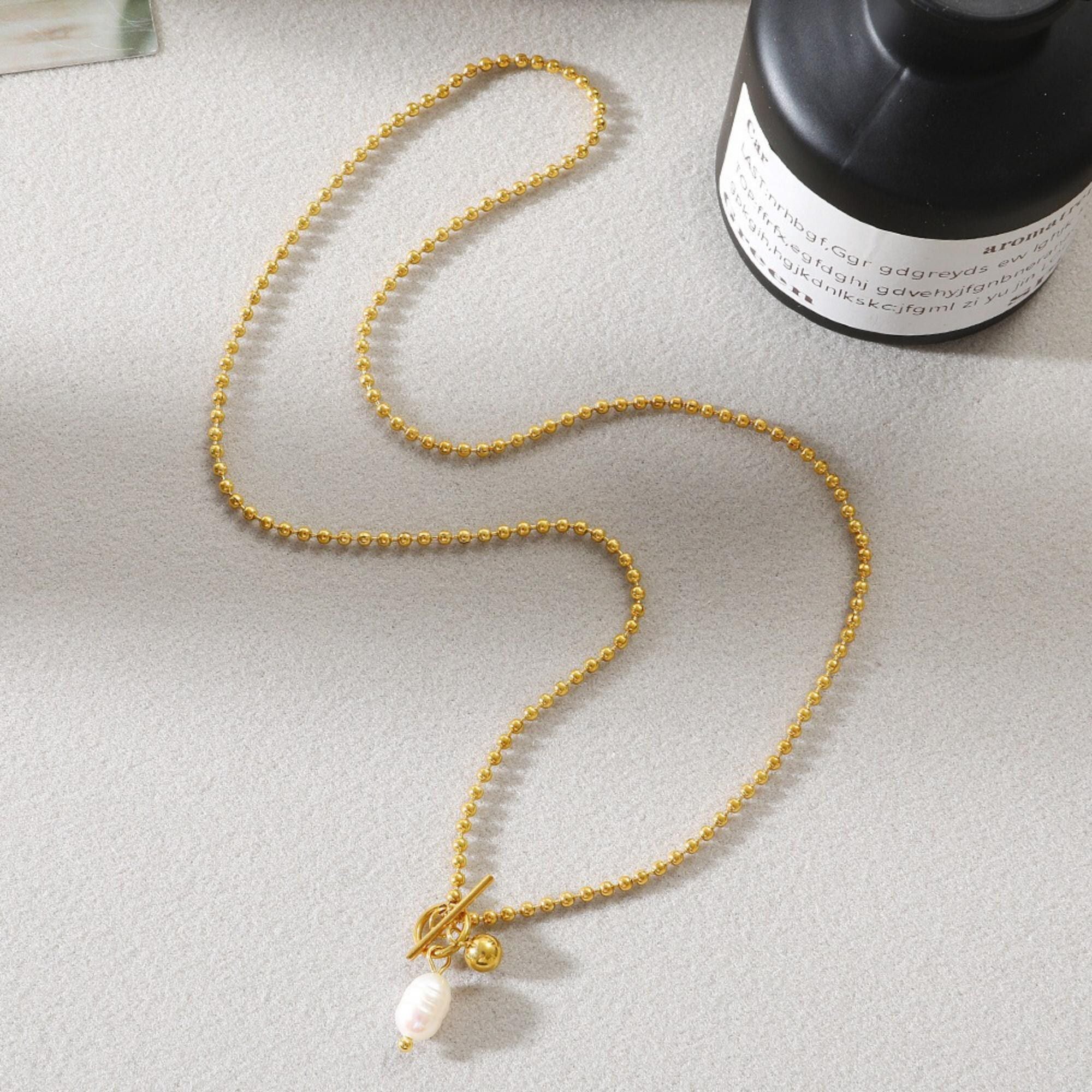 MYKI Gold Plated Pearl Charm Pendant Chain  (MK721G-SSYI)