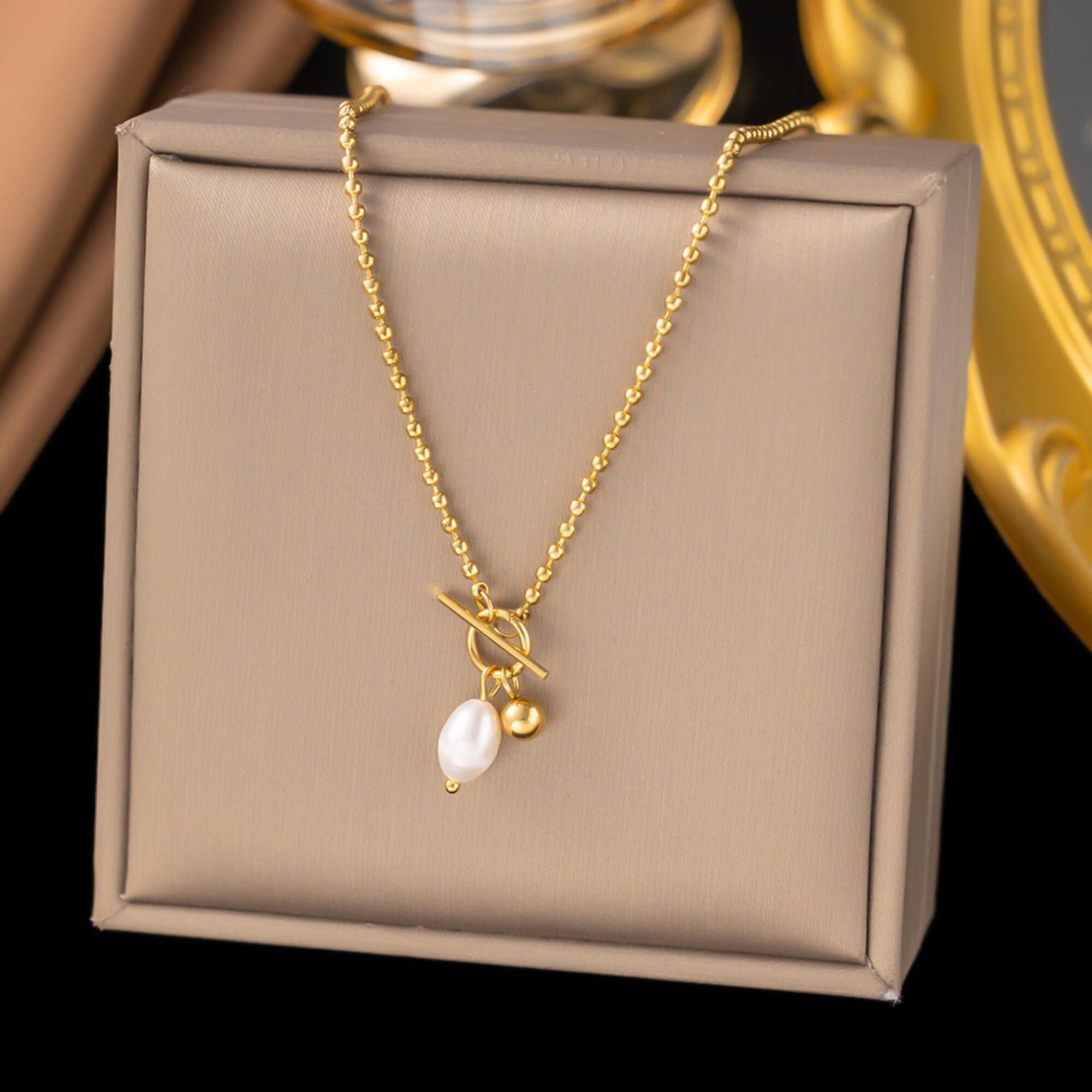 MYKI Gold Plated Pearl Charm Pendant Chain  (MK721G-SSYI)