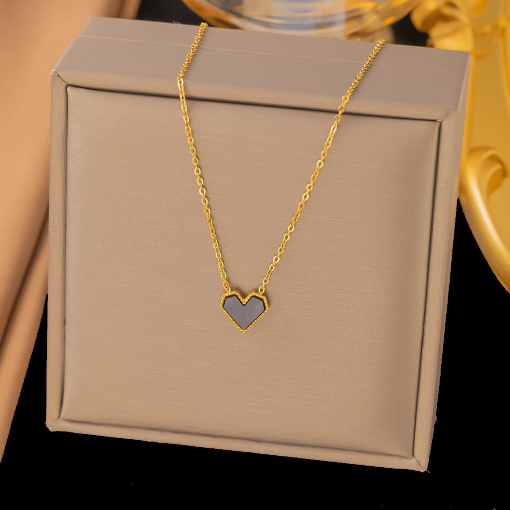 MYKI Modern Heart Stainless Steel Pendant (MK764G-BLACK-SSYI)