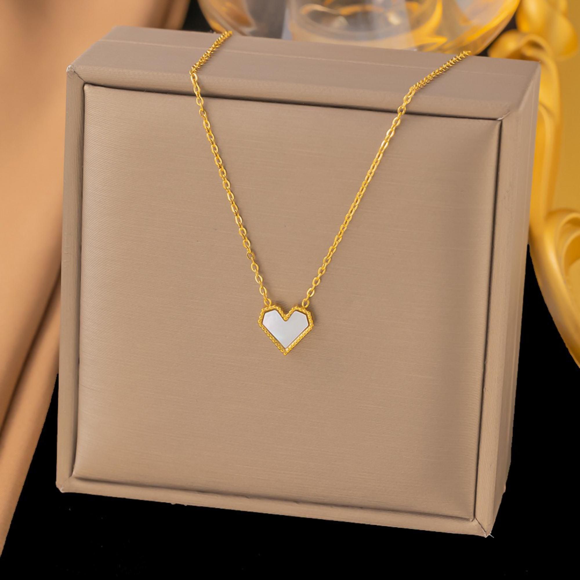 MYKI Modern Heart Stainless Steel Pendant (MK764G-WHITE-SSYI)