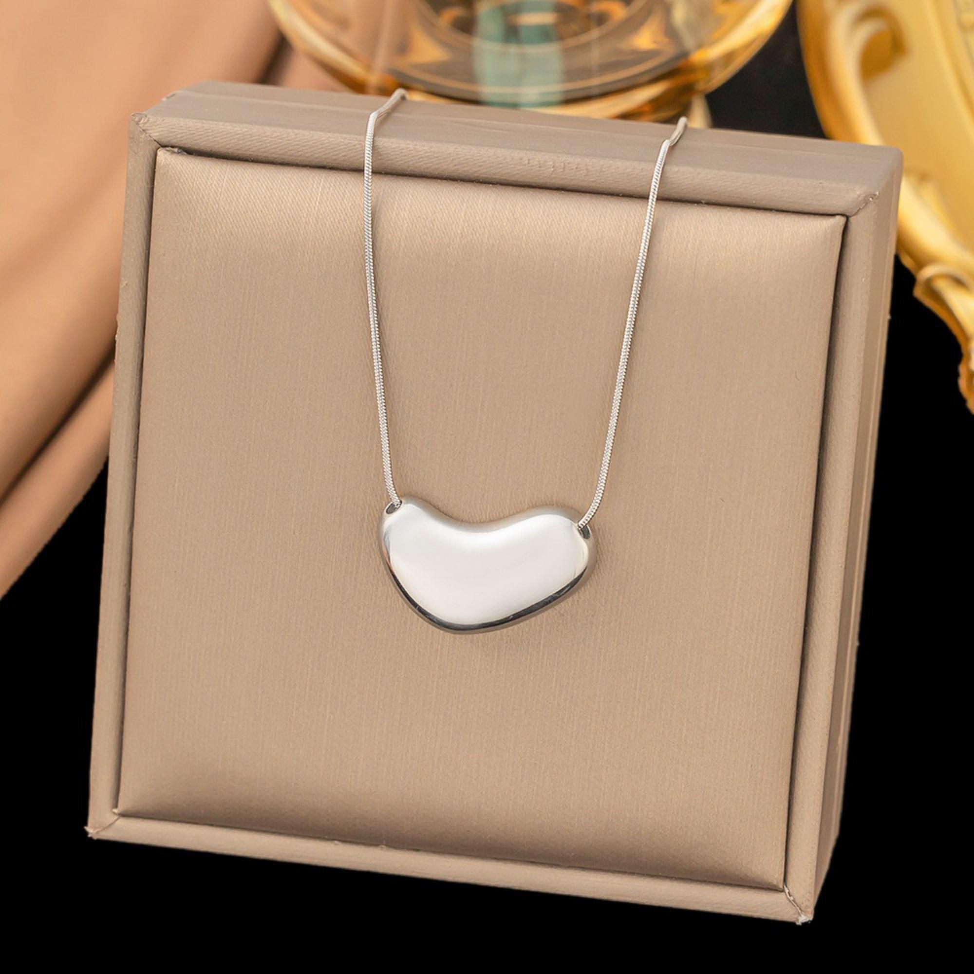 MYKI Puffy Bean Pendant Necklace – Anti Tarnish Stainless Steel Smooth Bean Design (MK782S-SSYI)