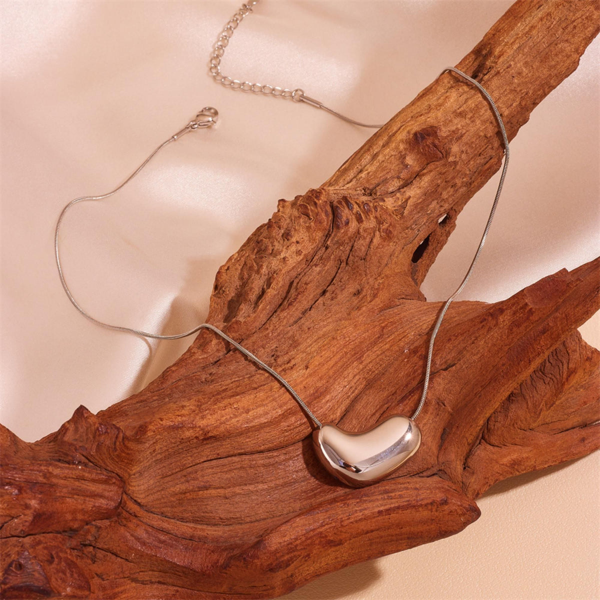 MYKI Puffy Bean Pendant Necklace – Anti Tarnish Stainless Steel Smooth Bean Design (MK782S-SSYI)