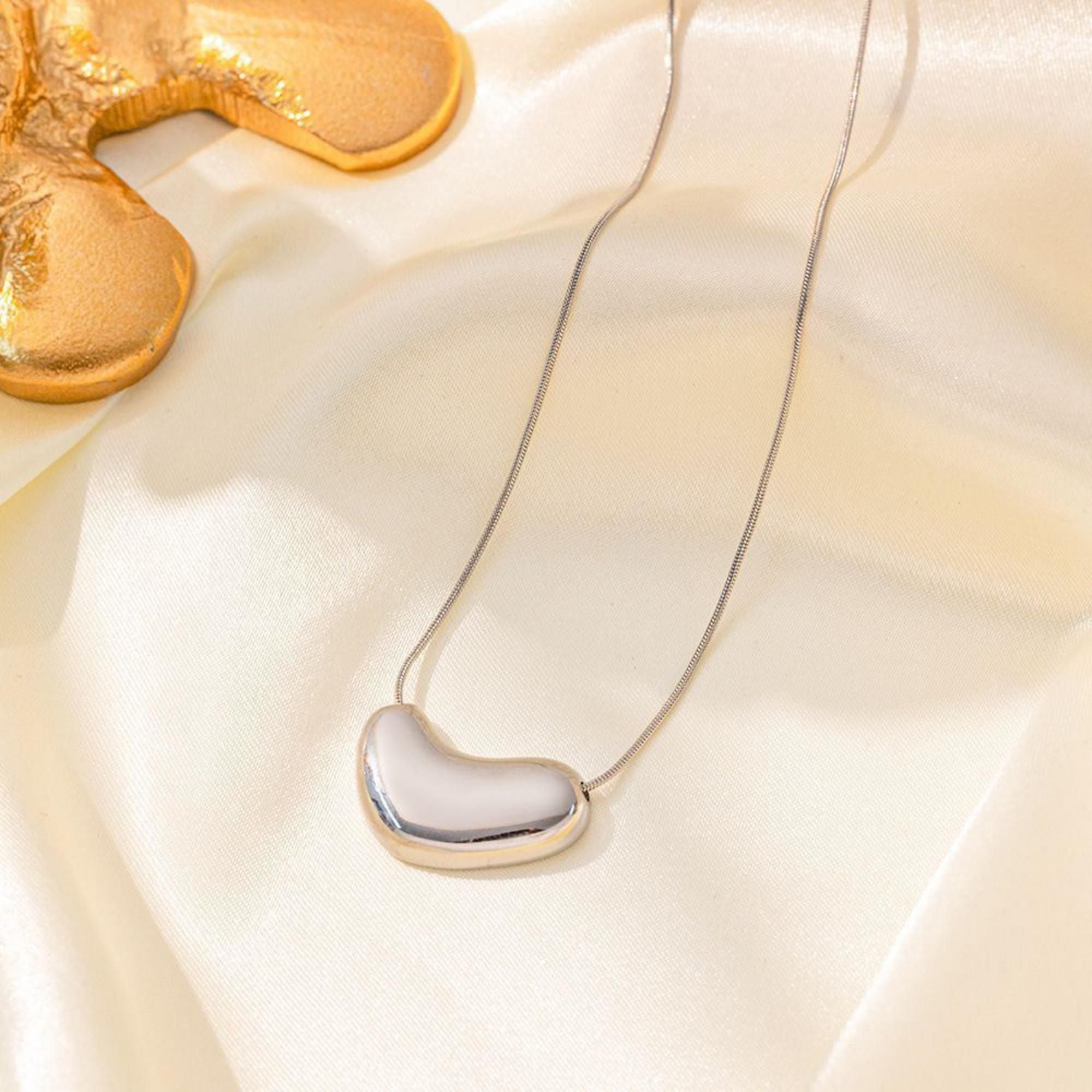MYKI Puffy Bean Pendant Necklace – Anti Tarnish Stainless Steel Smooth Bean Design (MK782S-SSYI)