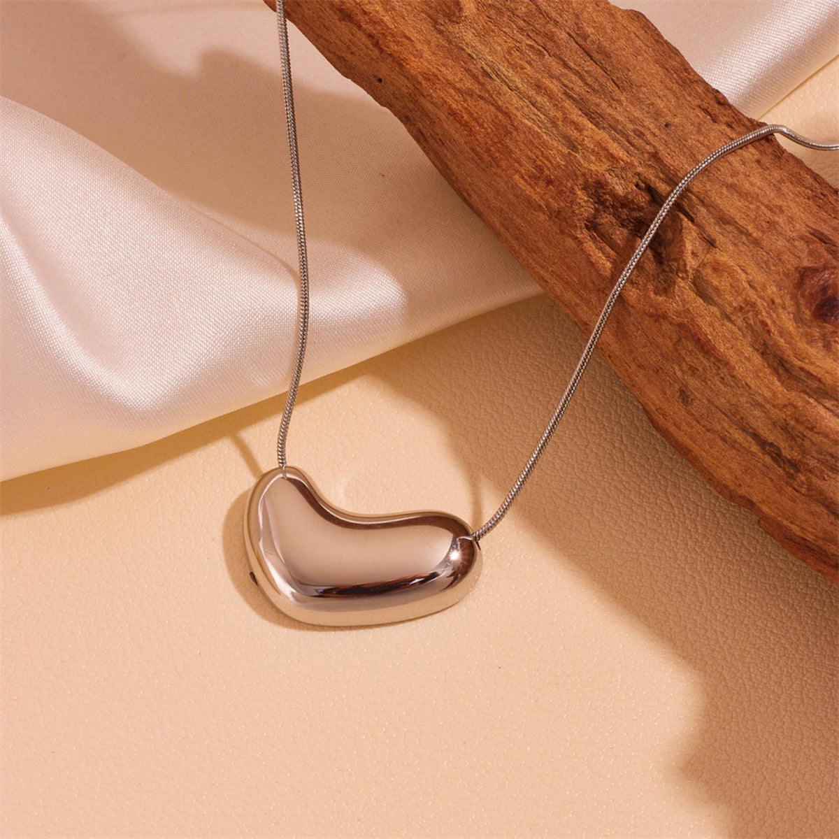 MYKI Puffy Bean Pendant Necklace – Anti Tarnish Stainless Steel Smooth Bean Design (MK782S-SSYI)