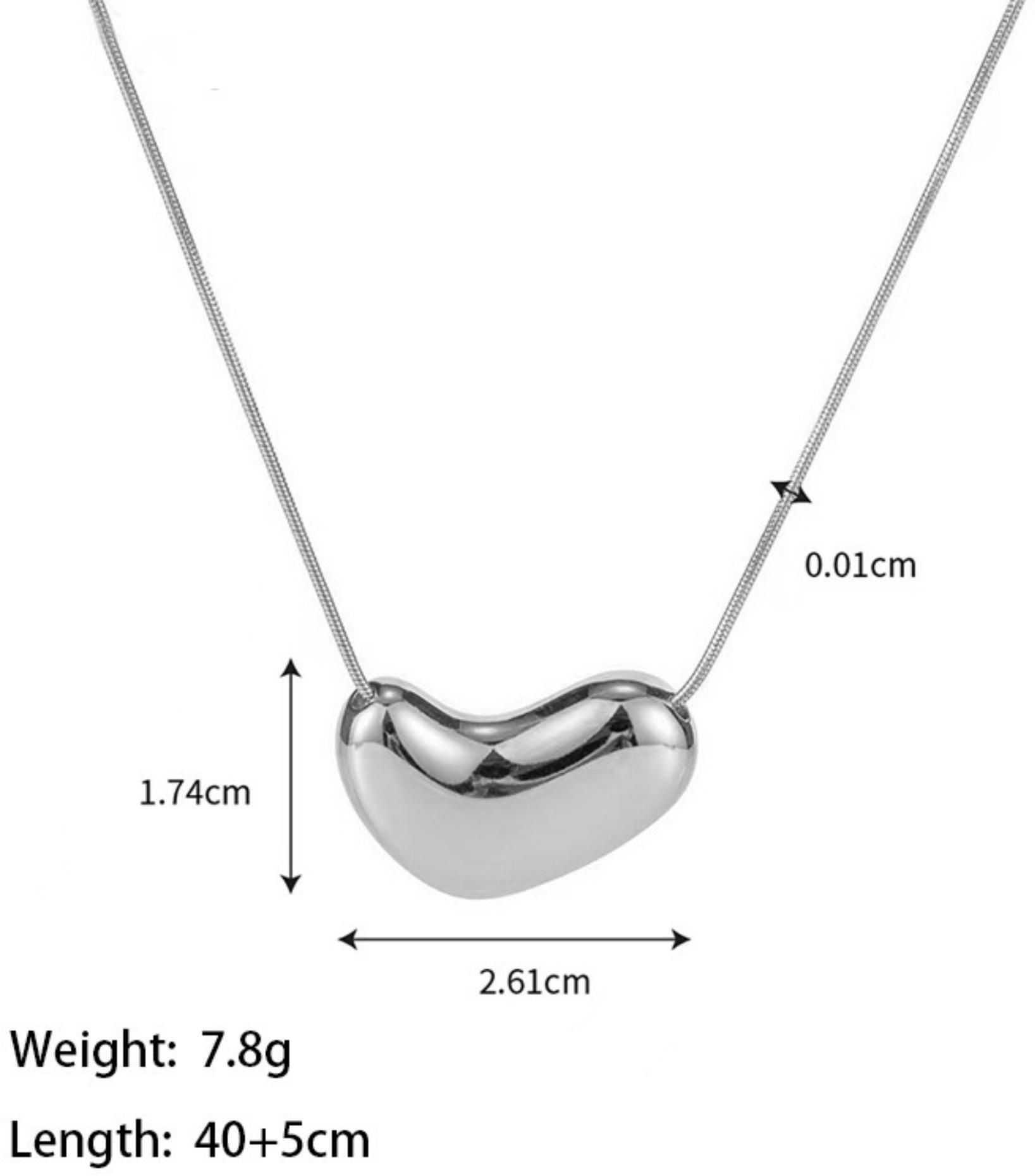 MYKI Puffy Bean Pendant Necklace – Anti Tarnish Stainless Steel Smooth Bean Design (MK782S-SSYI)