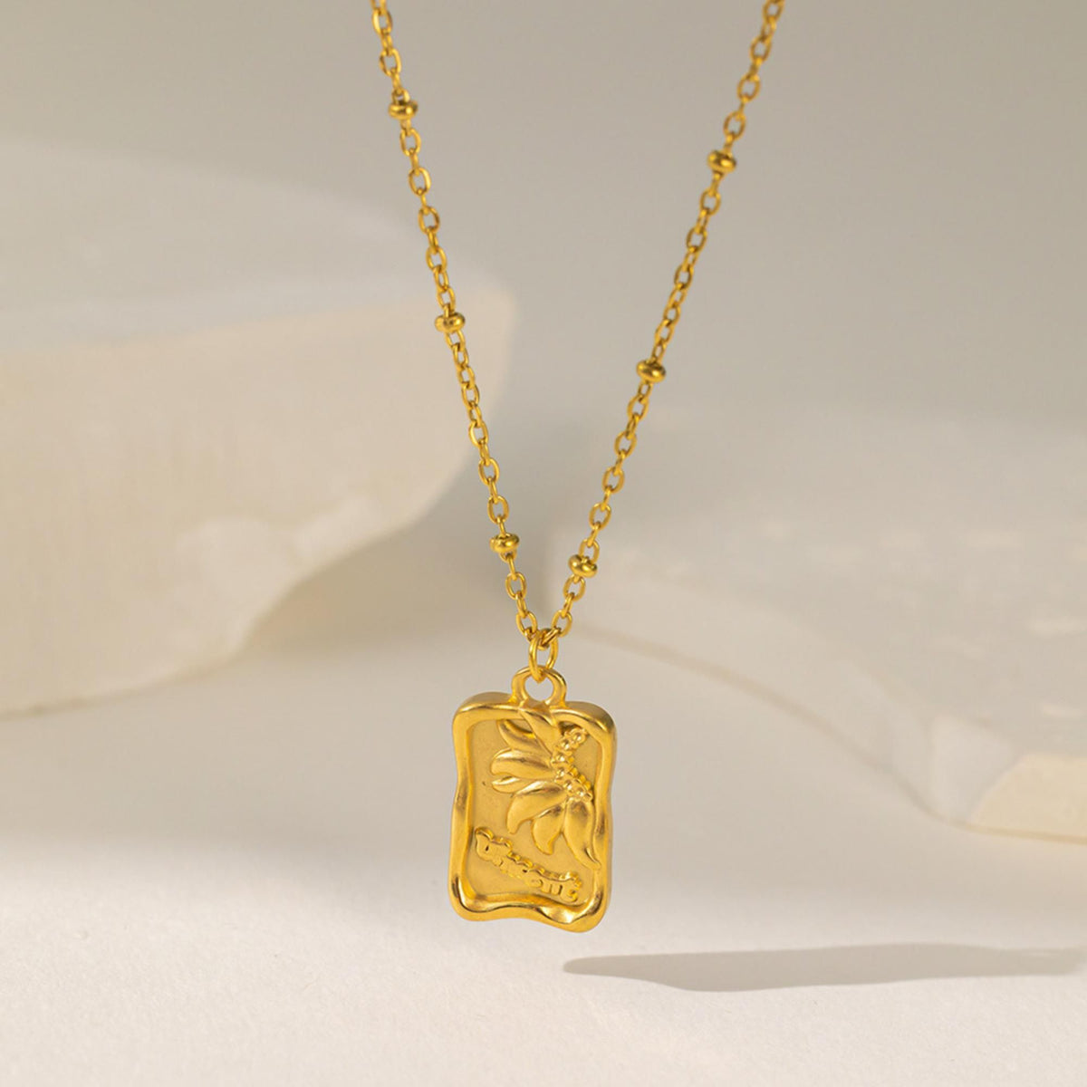 MYKI Palm Leaf Engraved Pendant – Anti Tarnish Gold Plated Tropical Leaf Design (MK784G-SSYI)