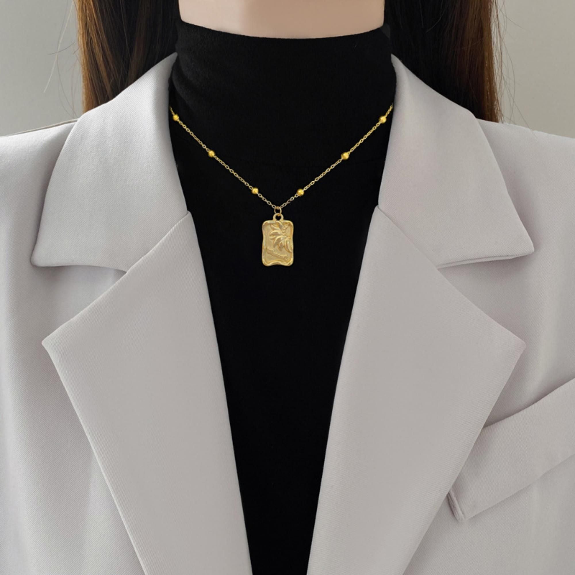 MYKI Palm Leaf Engraved Pendant – Anti Tarnish Gold Plated Tropical Leaf Design (MK784G-SSYI)