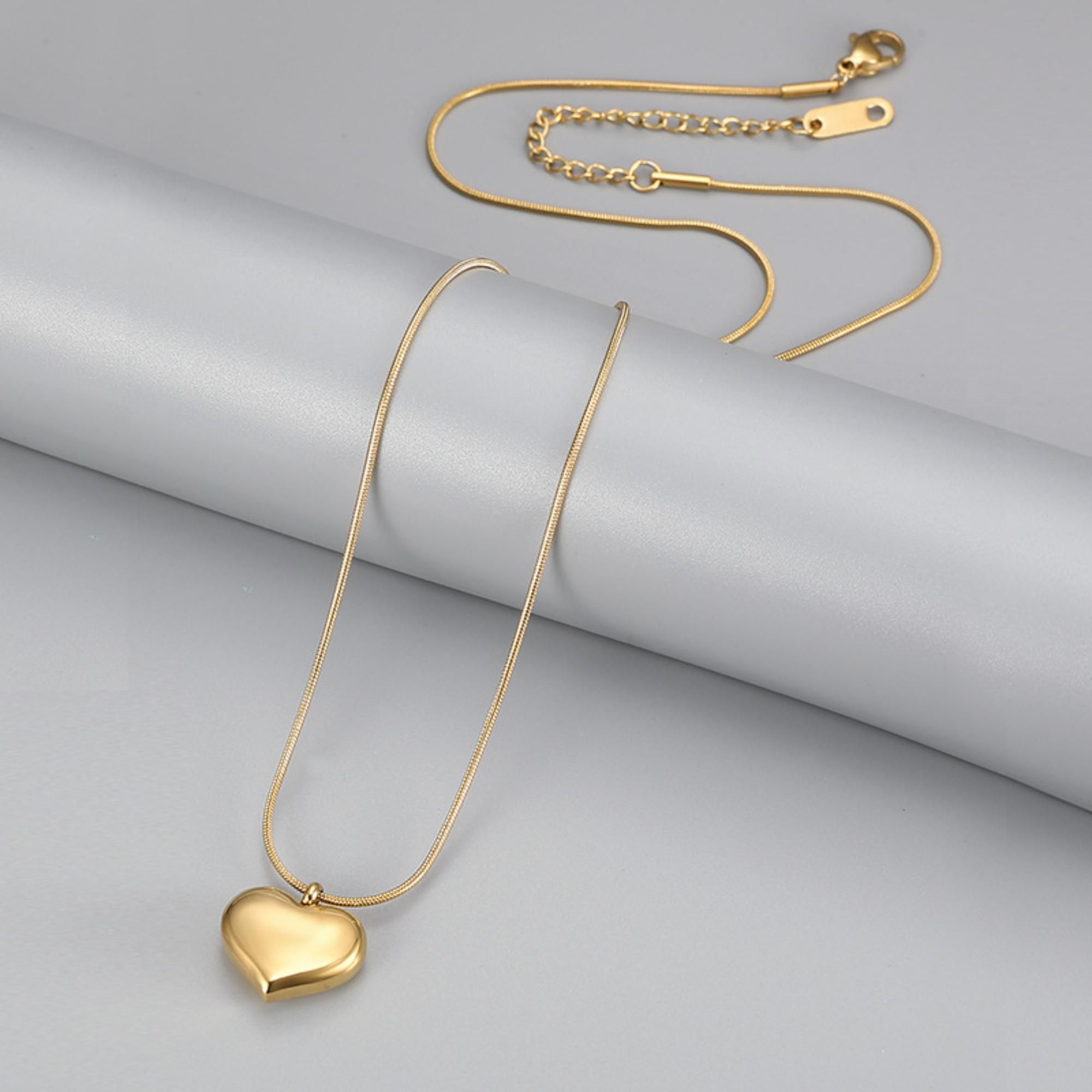 MYKI Puffy Heart Pendant Necklace – Anti Tarnish Gold Plated Smooth Heart (MK819G-SSYI)