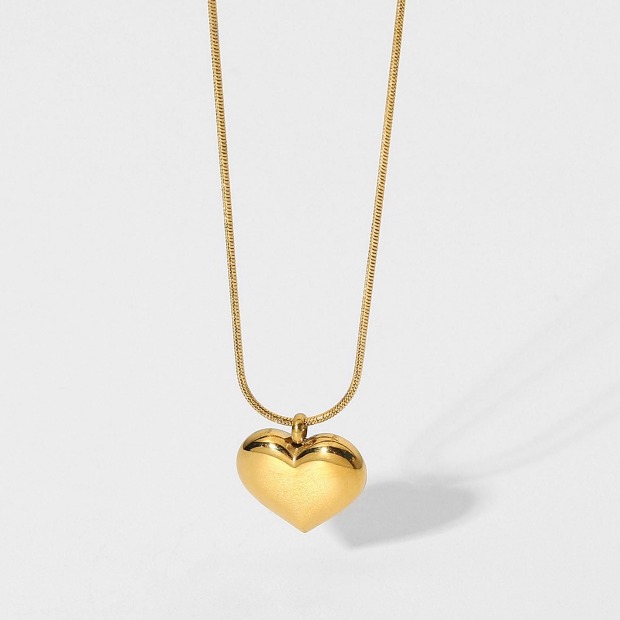 MYKI Puffy Heart Pendant Necklace – Anti Tarnish Gold Plated Smooth Heart (MK819G-SSYI)