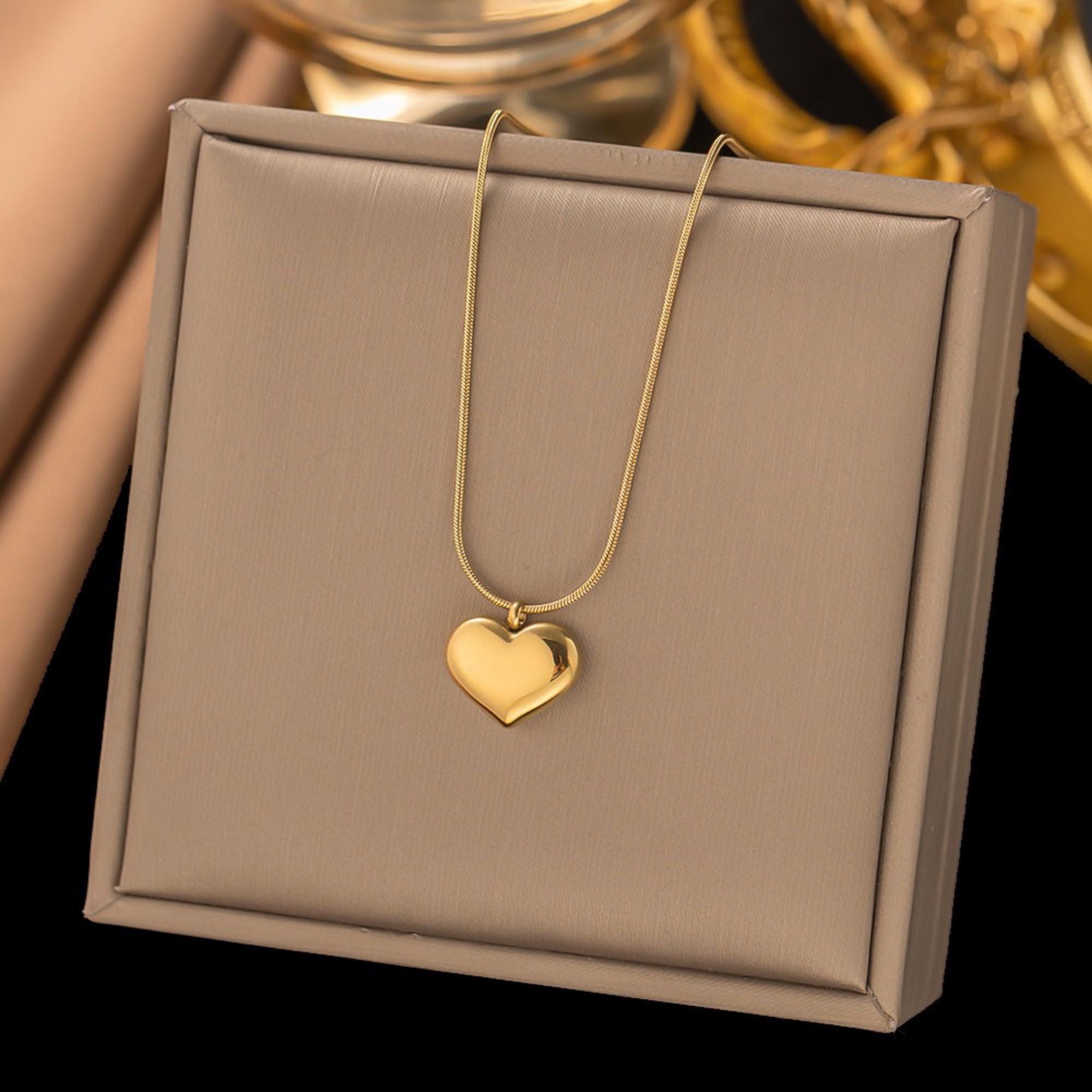 MYKI Puffy Heart Pendant Necklace – Anti Tarnish Gold Plated Smooth Heart (MK819G-SSYI)