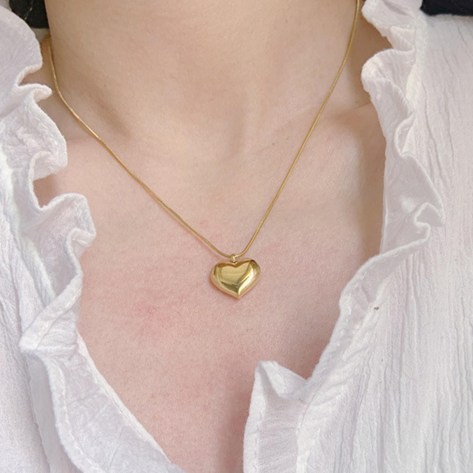 MYKI Puffy Heart Pendant Necklace – Anti Tarnish Gold Plated Smooth Heart (MK819G-SSYI)