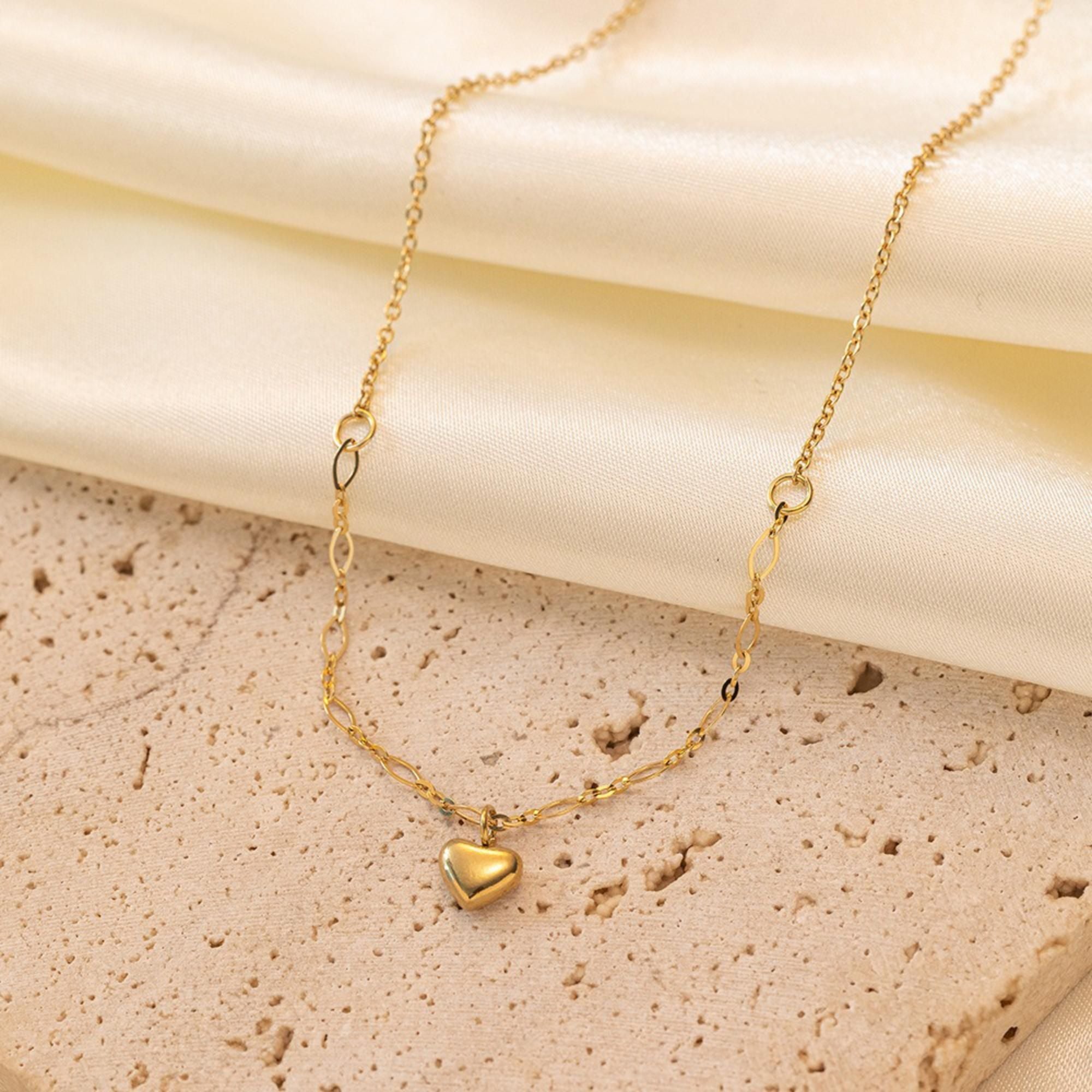 MYKI Mini Heart Charm Necklace – Anti Tarnish Gold Plated Dainty Heart (MK841G-SSYI)