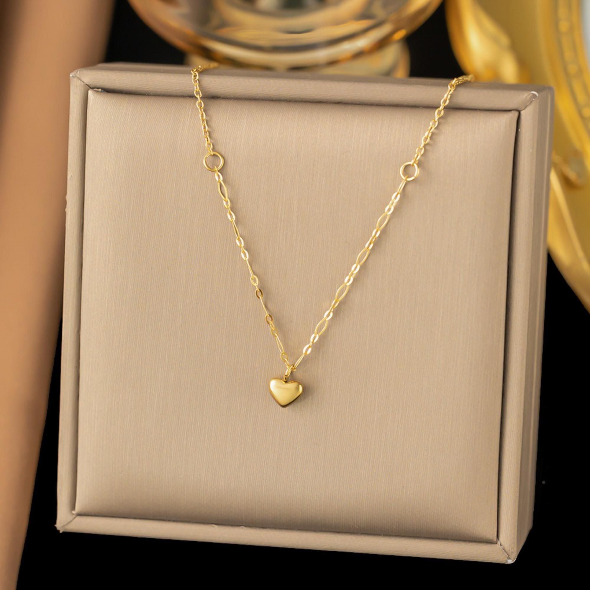MYKI Mini Heart Charm Necklace – Anti Tarnish Gold Plated Dainty Heart (MK841G-SSYI)