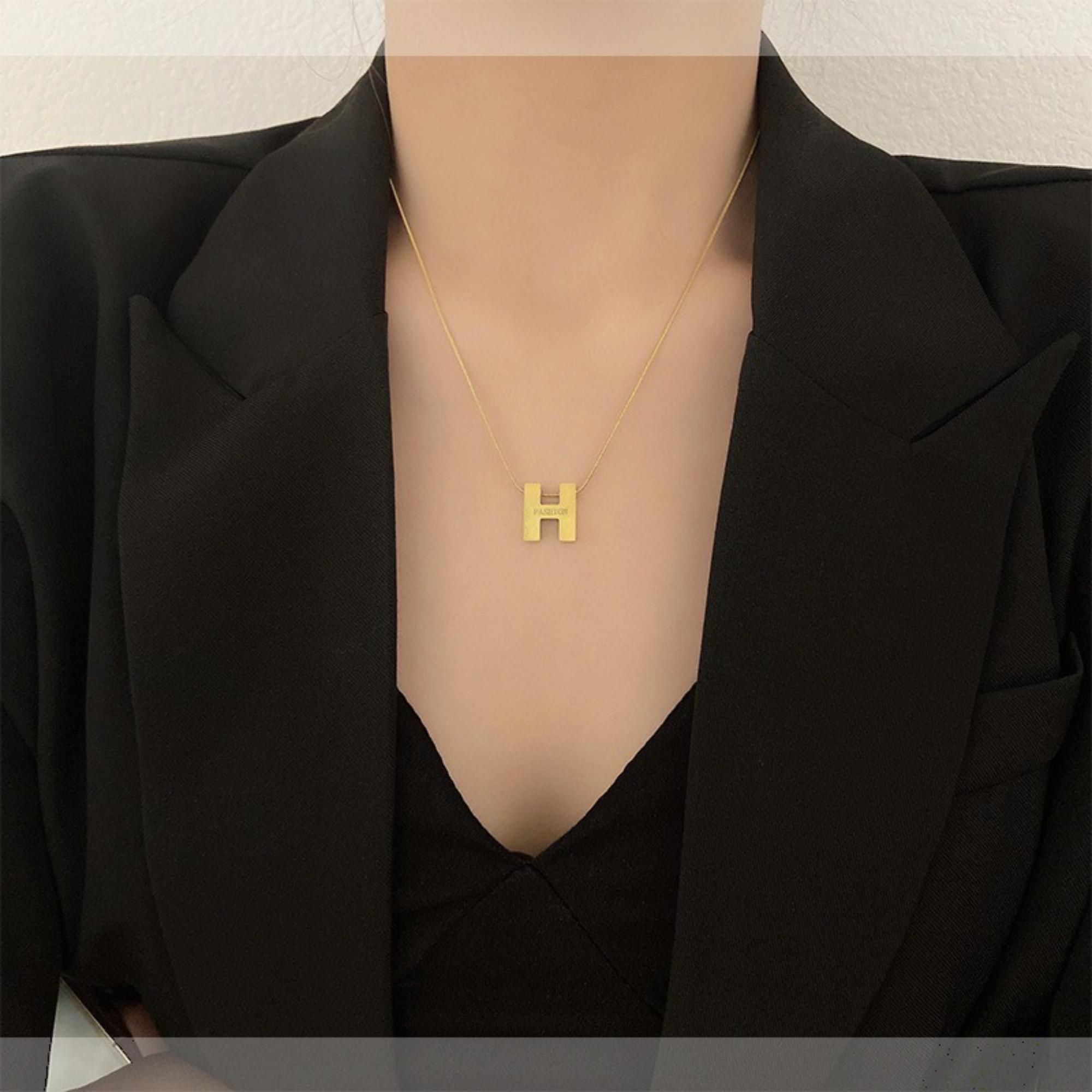 MYKI Letter H Pendant Necklace – Anti Tarnish Gold Plated Initial Design (MK843G-SSYI)
