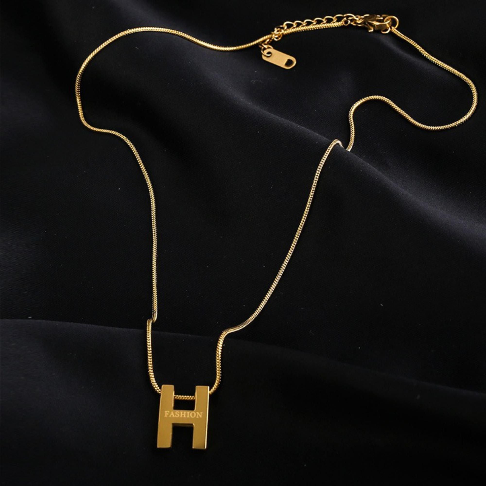 MYKI Letter H Pendant Necklace – Anti Tarnish Gold Plated Initial Design (MK843G-SSYI)