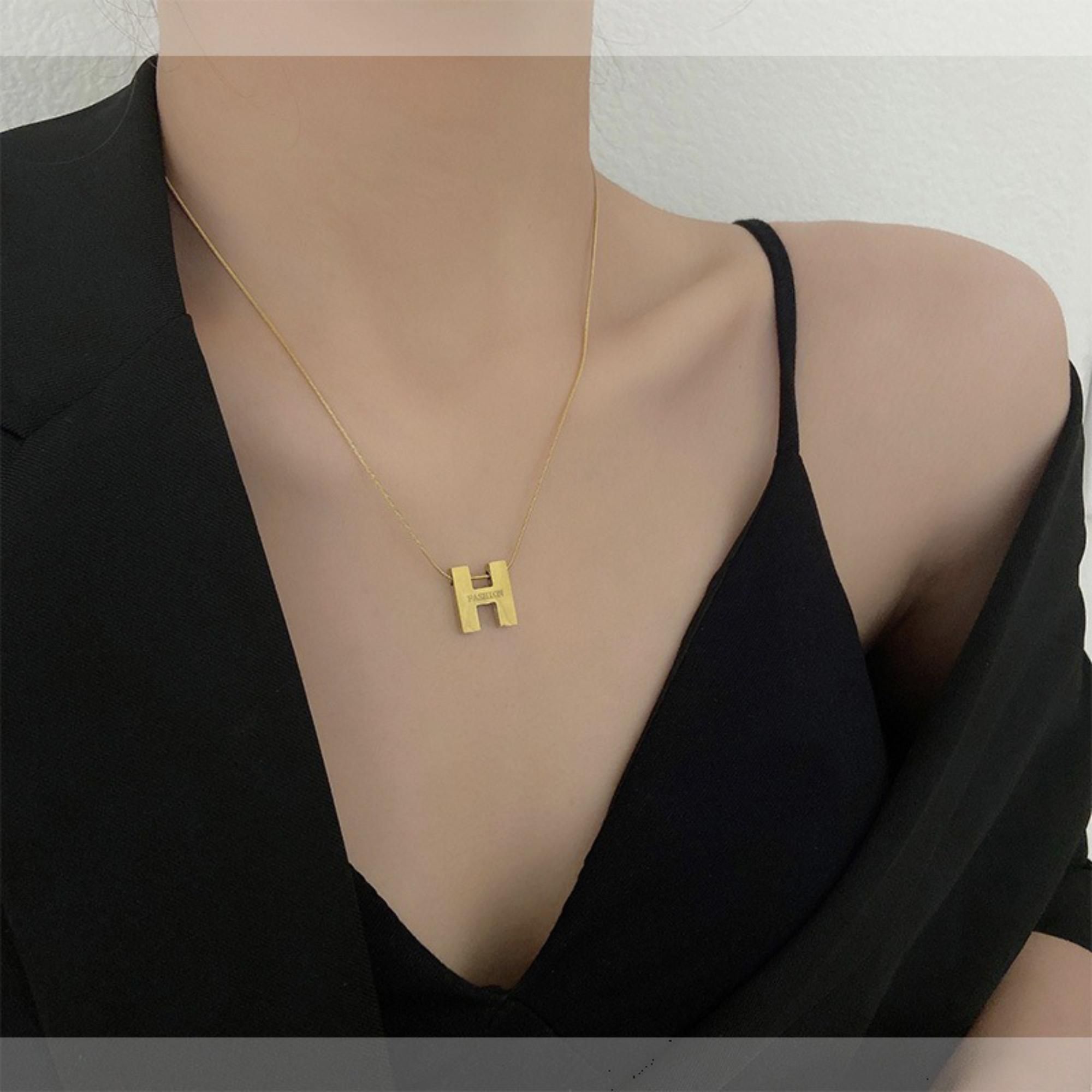 MYKI Letter H Pendant Necklace – Anti Tarnish Gold Plated Initial Design (MK843G-SSYI)