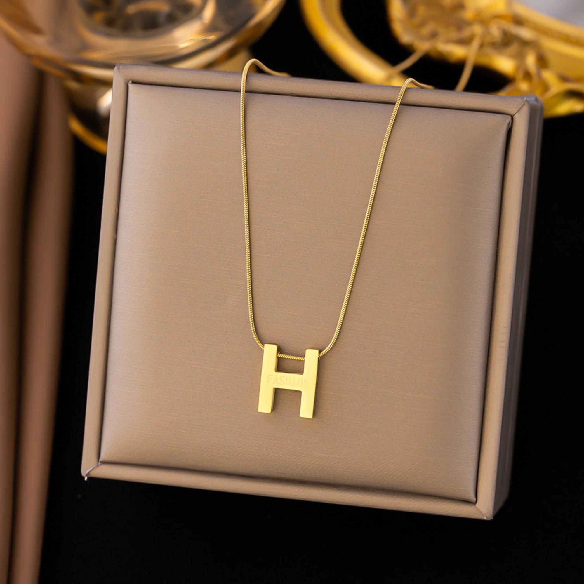 MYKI Letter H Pendant Necklace – Anti Tarnish Gold Plated Initial Design (MK843G-SSYI)