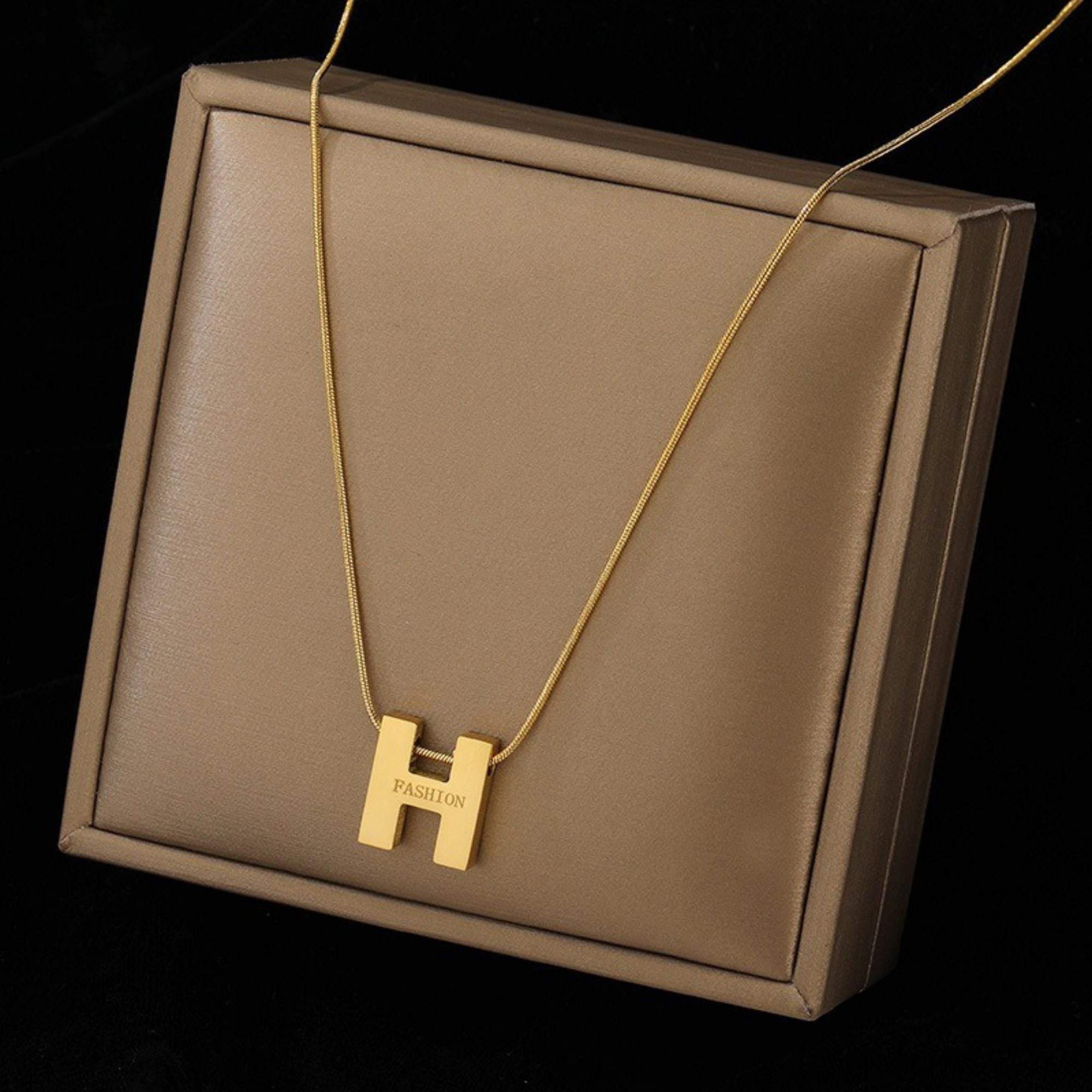 MYKI Letter H Pendant Necklace – Anti Tarnish Gold Plated Initial Design (MK843G-SSYI)