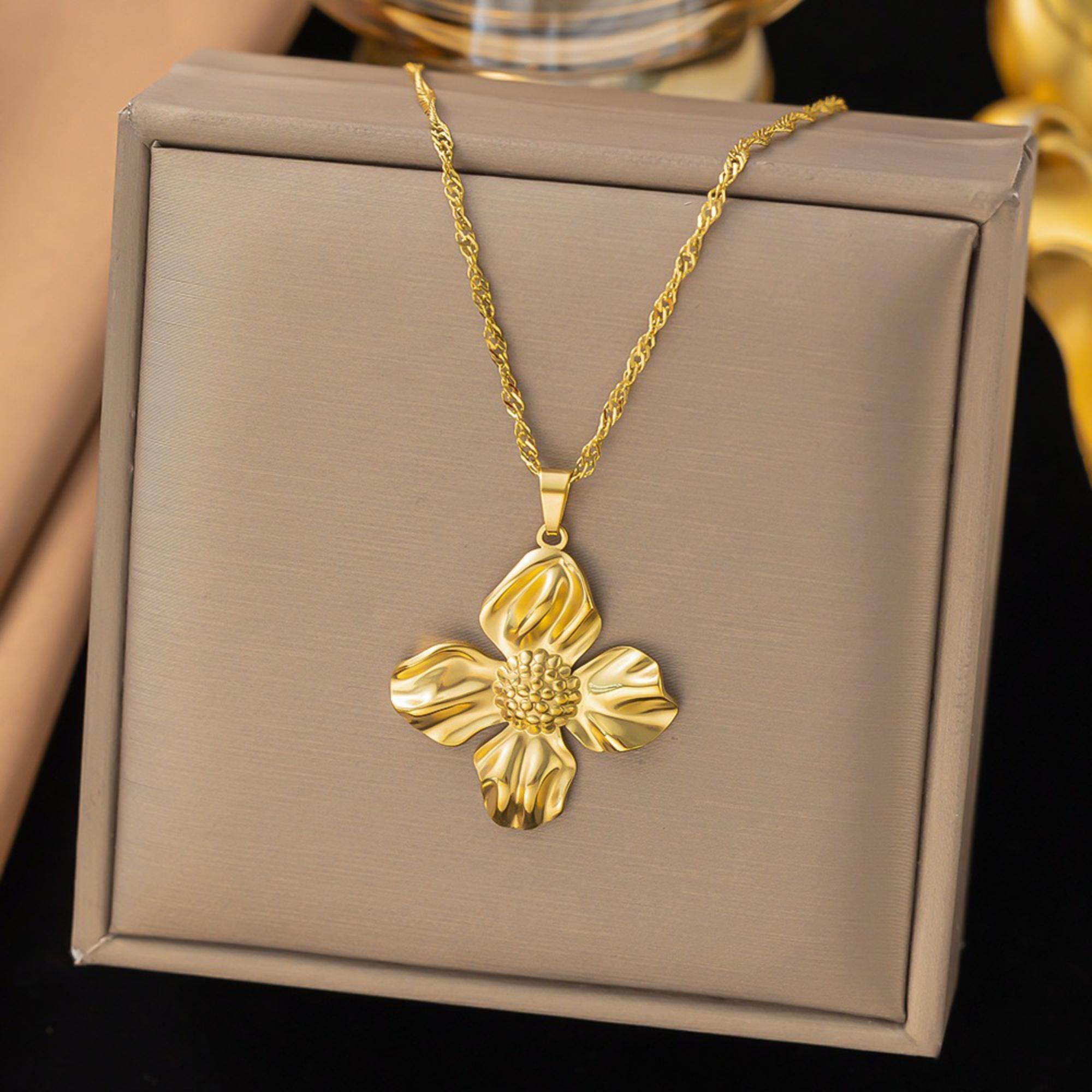 MYKI Floral Pearl Drop Premium Plated Necklace & Earrings Set (mkps53)