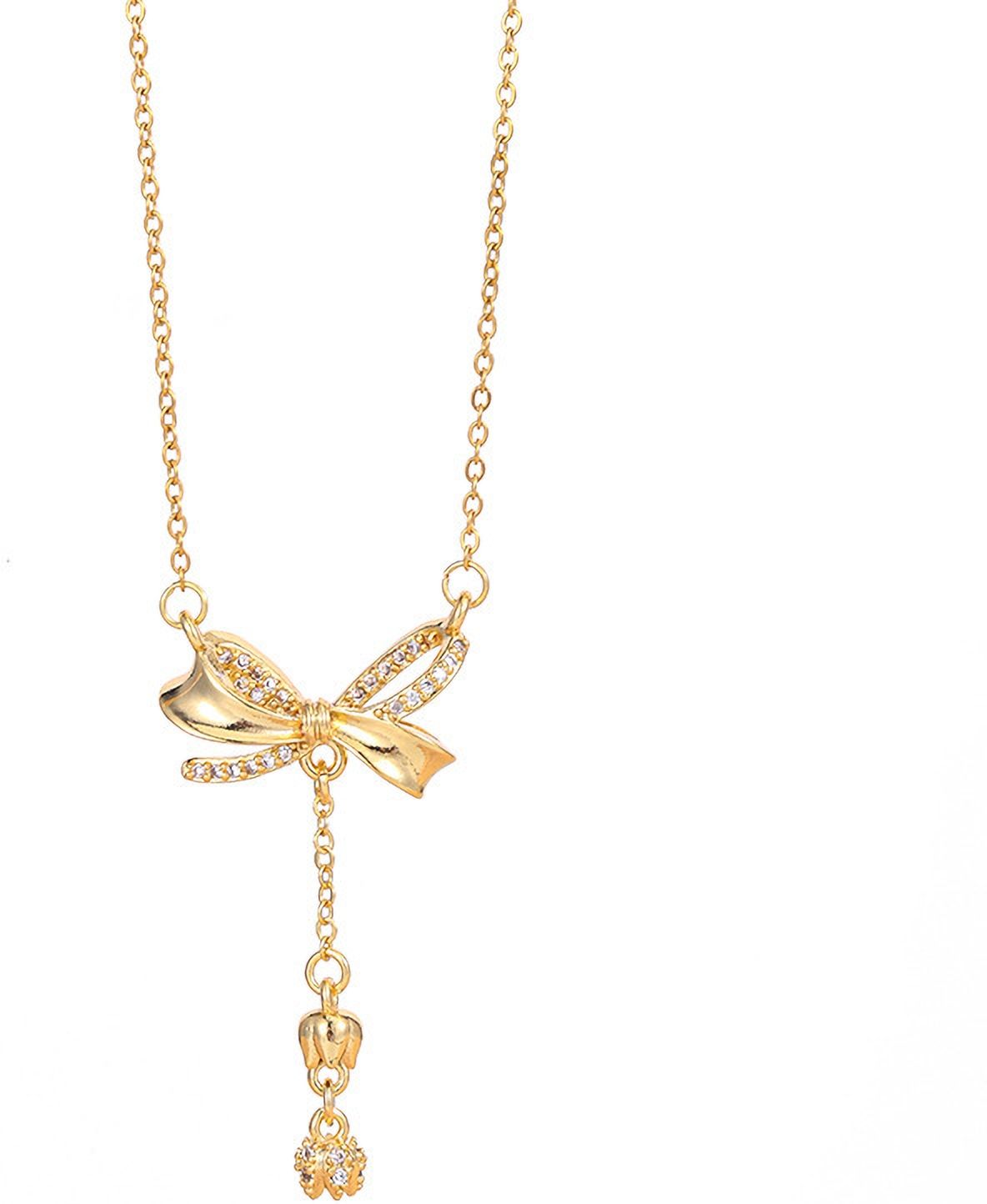 MYKI Elegant Bow Pendant Necklace with Dangling Charm (MK877-SSYI)