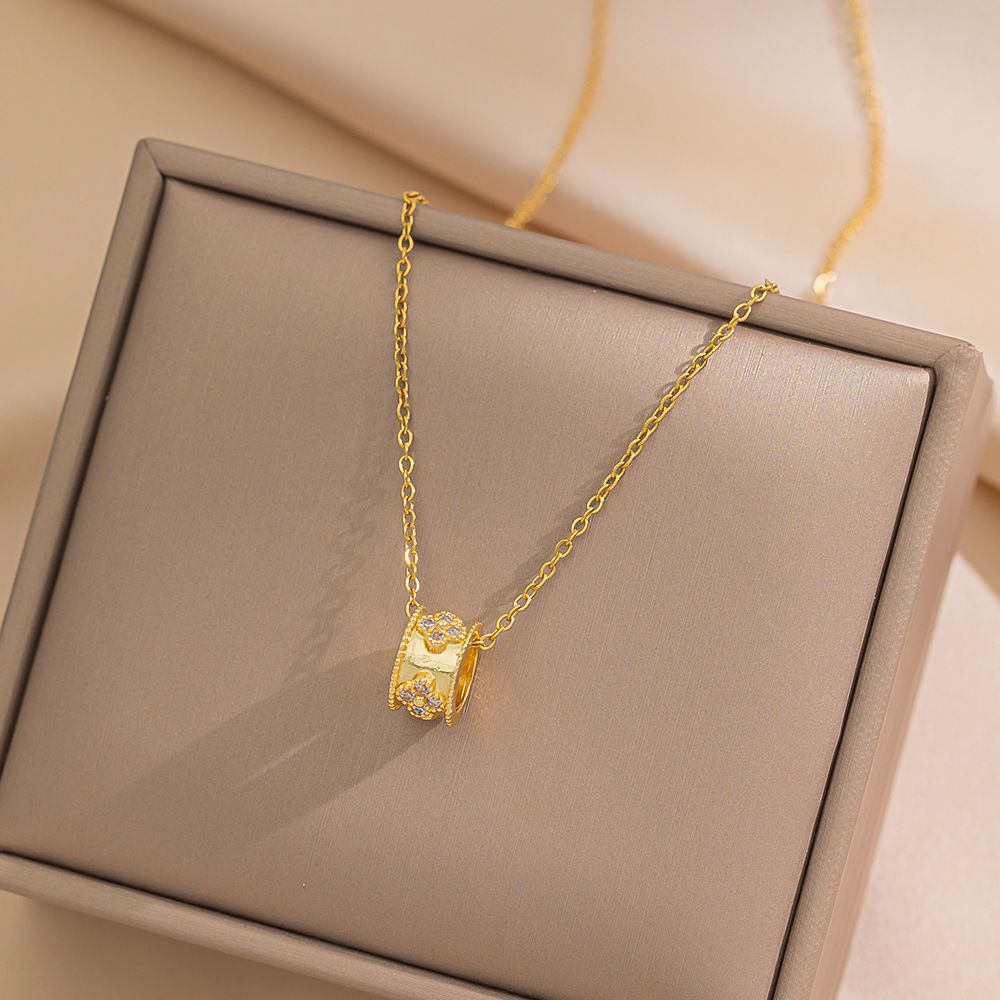 MYKI Barrel Pendant Necklace with Crystals (MK880G-SSYI)
