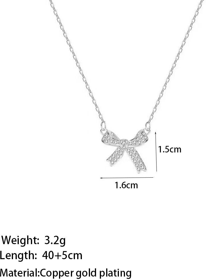 MYKI Silver-Plated Mini Bow Pendant Necklace (MK882S-SSYI)