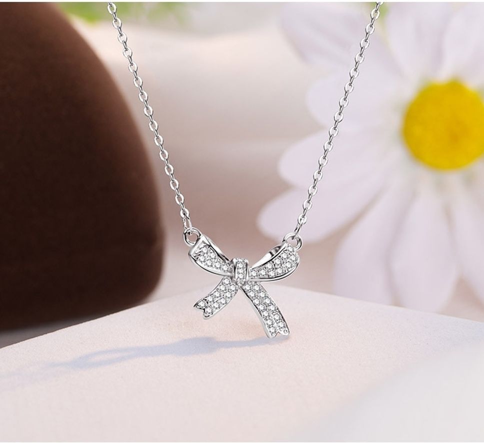 MYKI Silver-Plated Mini Bow Pendant Necklace (MK882S-SSYI)