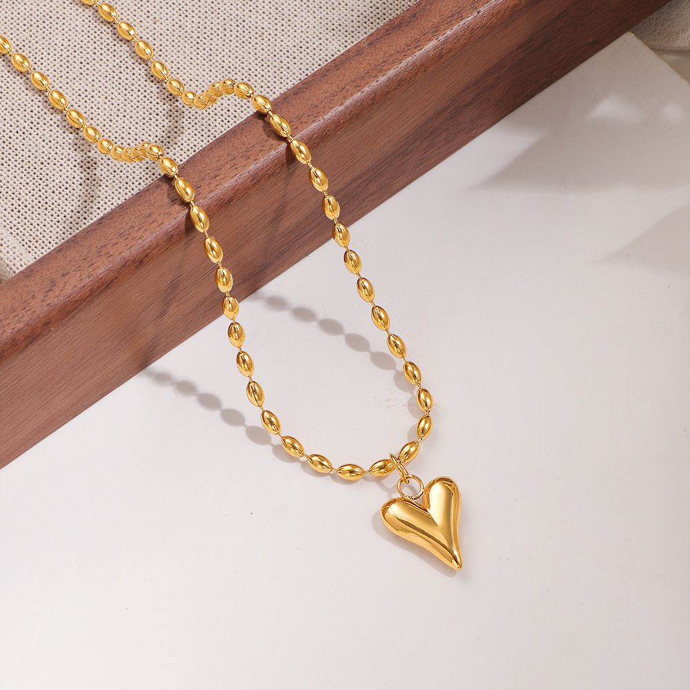 MYKI Heart Pendant with Beaded Chain Necklace (MK885-SSYI)