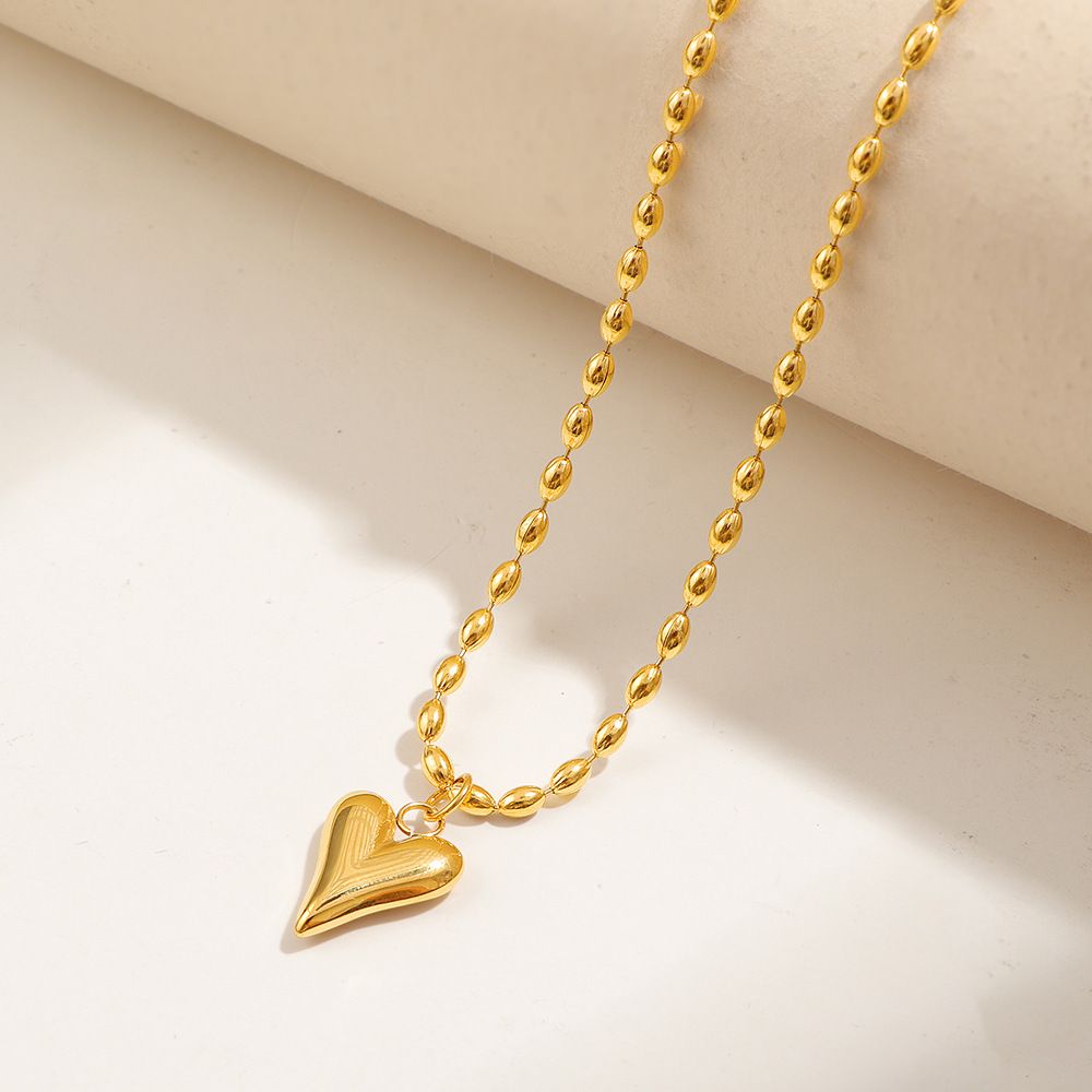 MYKI Heart Pendant with Beaded Chain Necklace (MK885G-SSYI)
