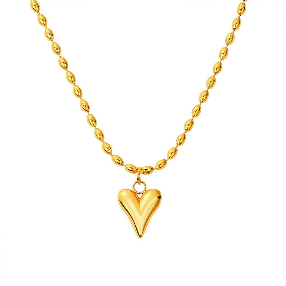 MYKI Heart Pendant with Beaded Chain Necklace (MK885-SSYI)