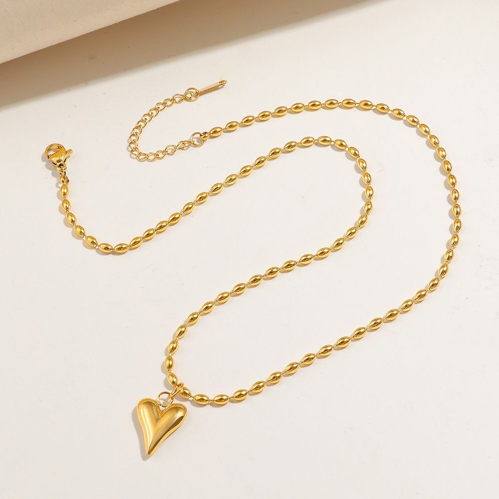 MYKI Heart Pendant with Beaded Chain Necklace (MK885-SSYI)
