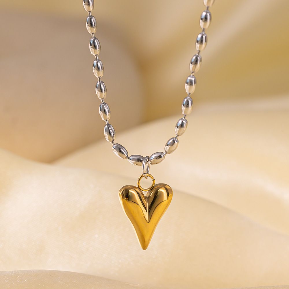 MYKI Heart Pendant with Beaded Chain Necklace (MK885-SSYI)