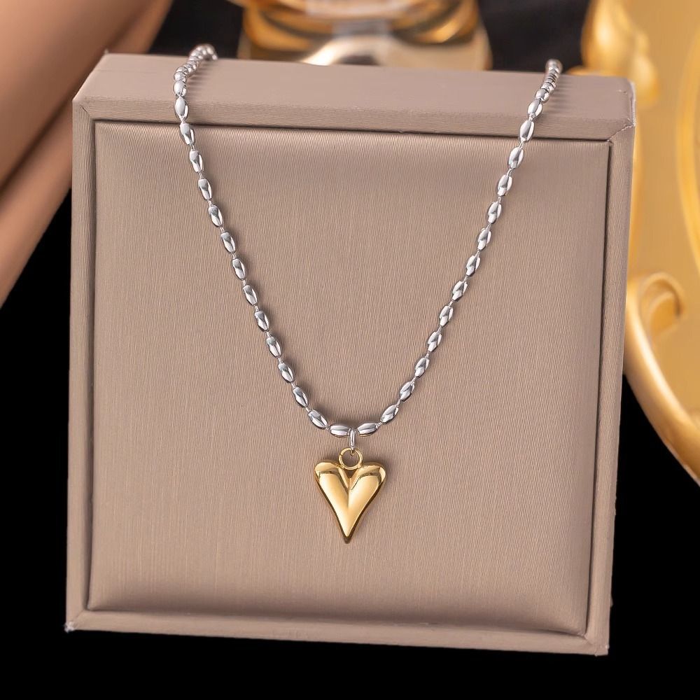 MYKI Heart Pendant with Beaded Chain Necklace (MK885GS-SSYI)