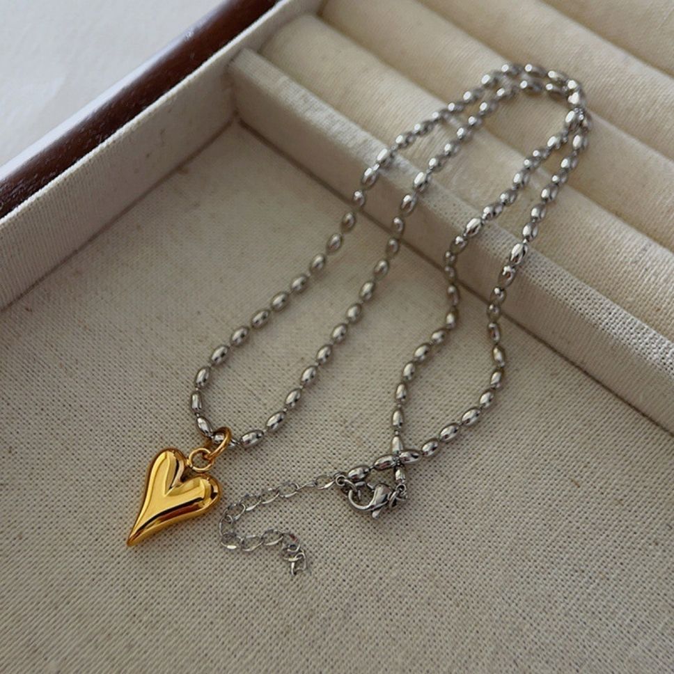 MYKI Heart Pendant with Beaded Chain Necklace (MK885-SSYI)