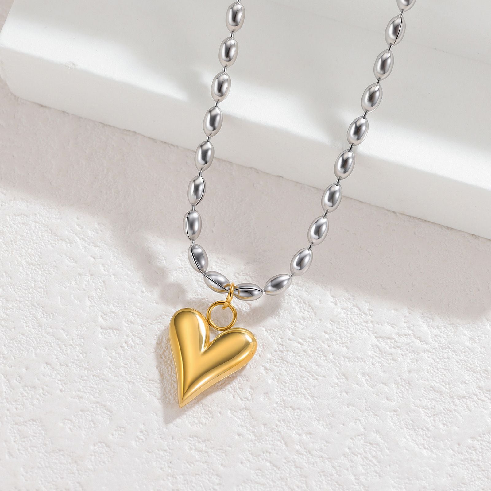MYKI Heart Pendant with Beaded Chain Necklace (MK885-SSYI)