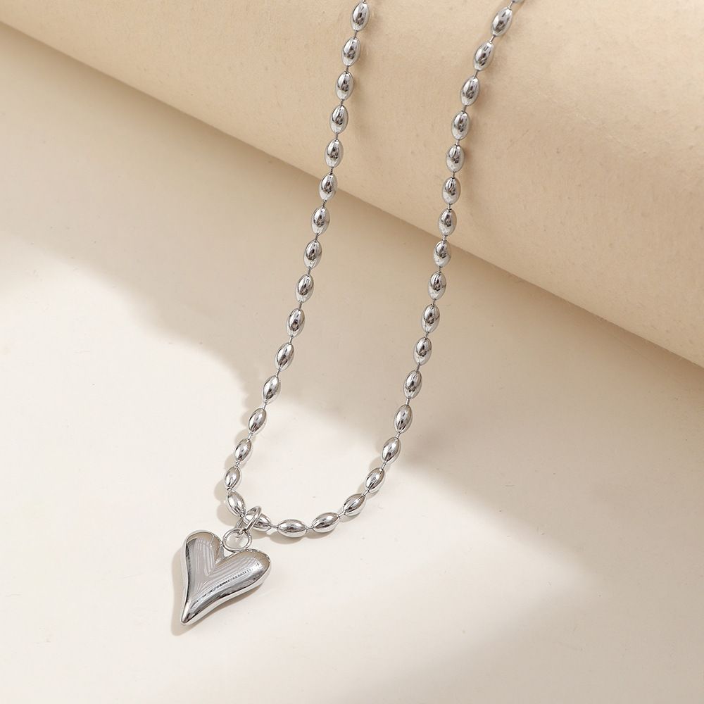 MYKI Heart Pendant with Beaded Chain Necklace (MK885-SSYI)