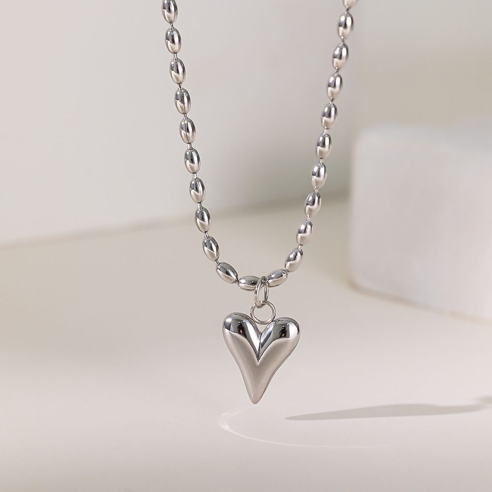 MYKI Heart Pendant with Beaded Chain Necklace (MK885-SSYI)