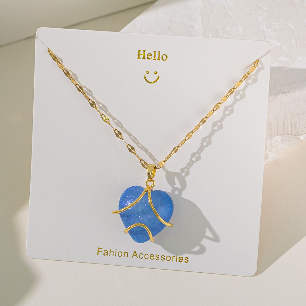 MYKI Anti-Tarnish Blue Stone Heart Pendant Necklace (MK921G-BLUE-SSYI)