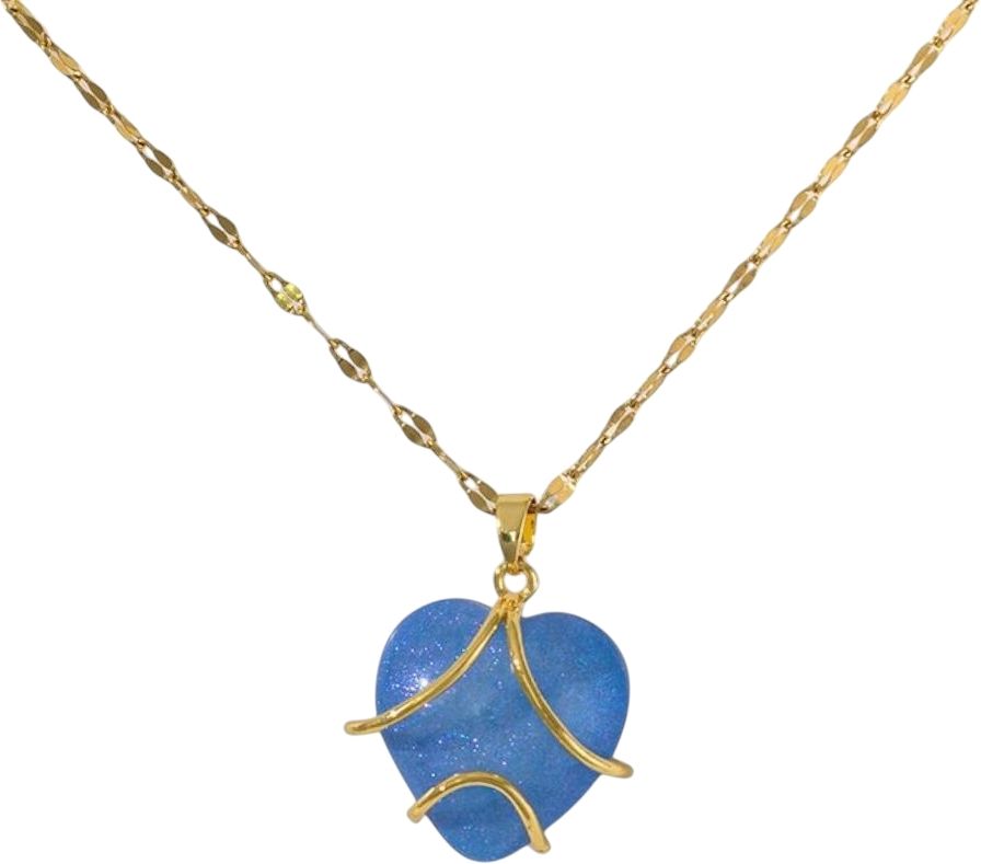 MYKI Anti-Tarnish Blue Stone Heart Pendant Necklace (MK921G-BLUE-SSYI)