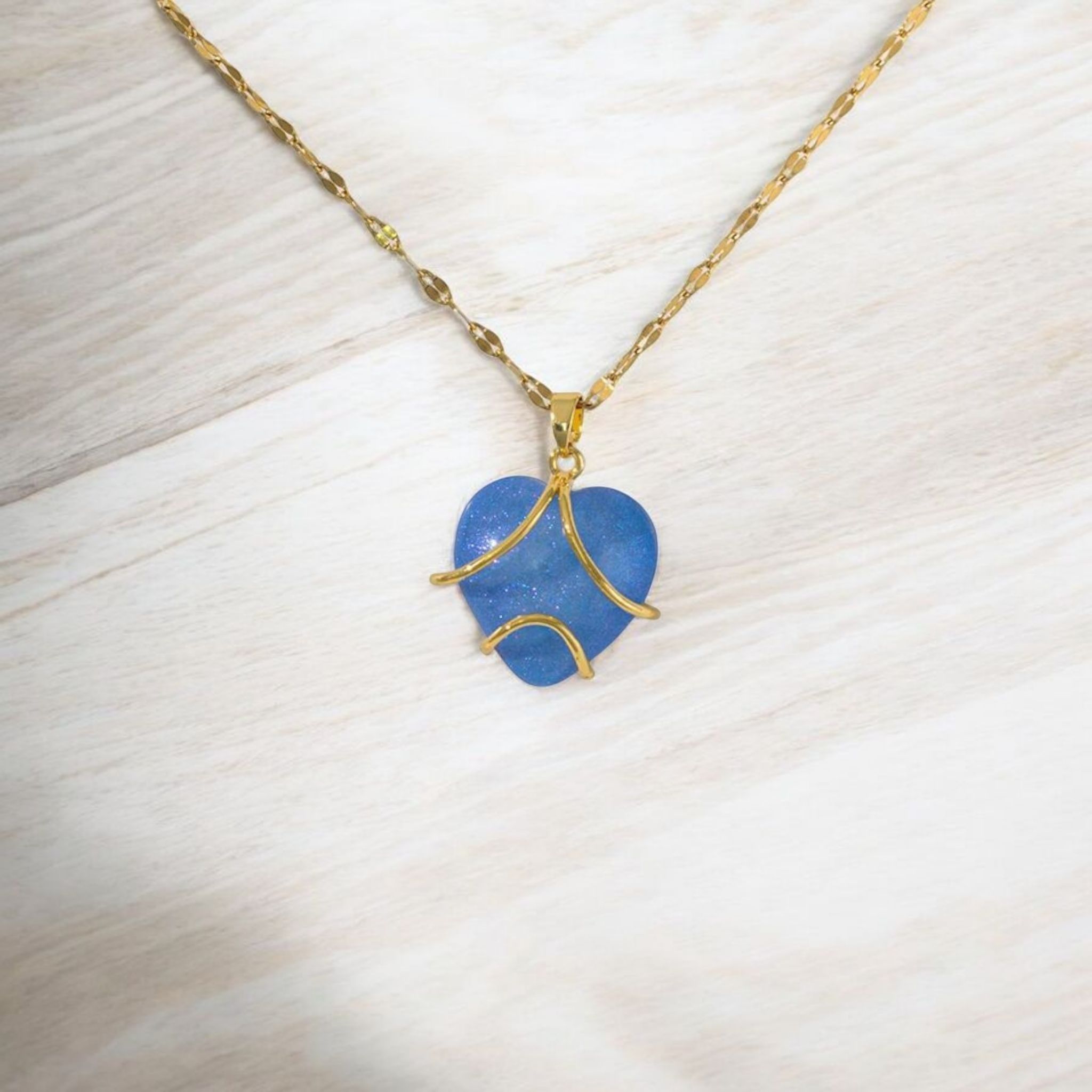 MYKI Anti-Tarnish Blue Stone Heart Pendant Necklace (MK921G-BLUE-SSYI)