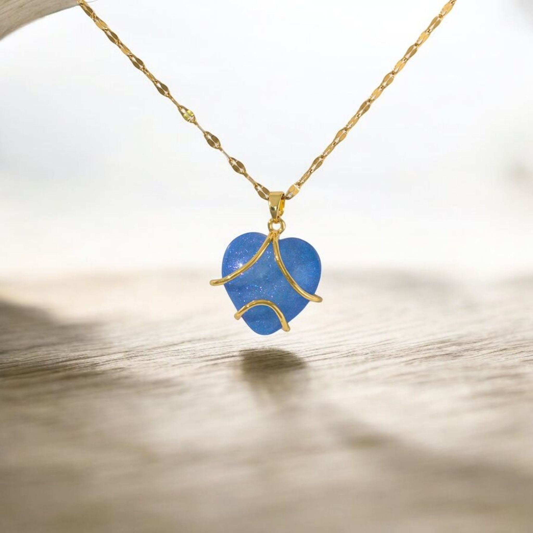 MYKI Anti-Tarnish Blue Stone Heart Pendant Necklace (MK921G-BLUE-SSYI)
